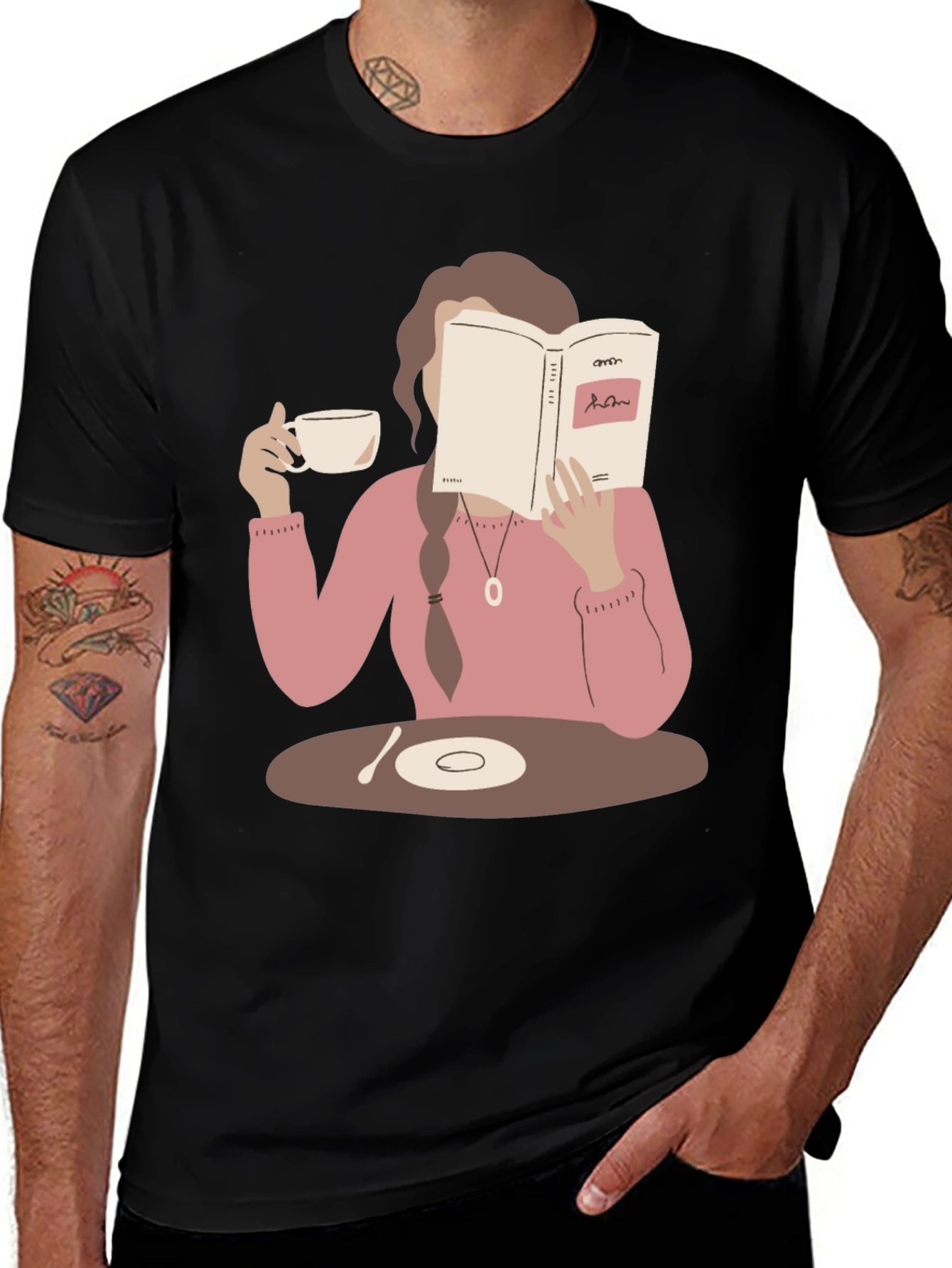 Variant 27 of Book Lover Graphic Tee - Coffee & Reading