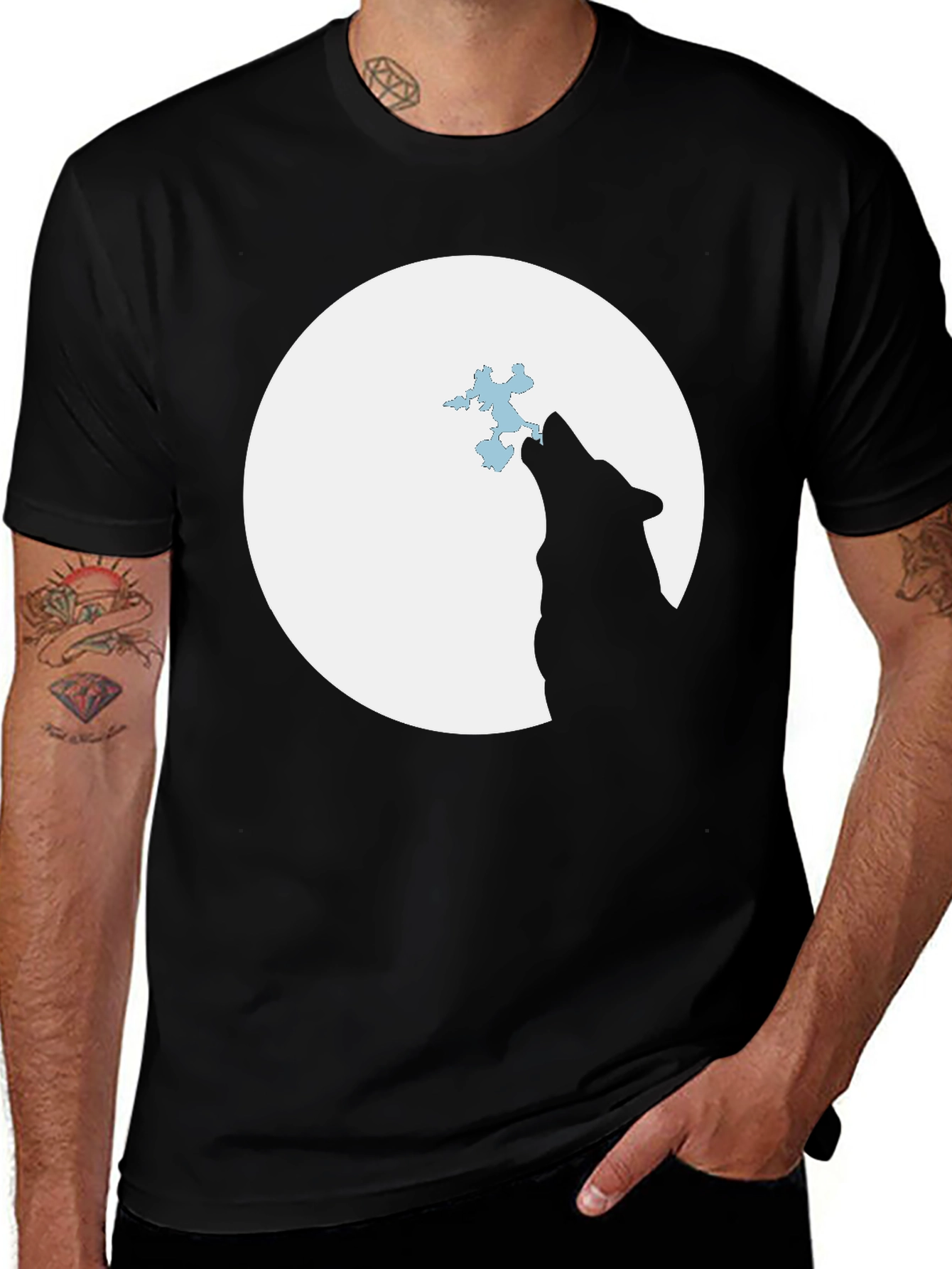 Variant 2 of Wolf Moon T-Shirt - Black Graphic Tee