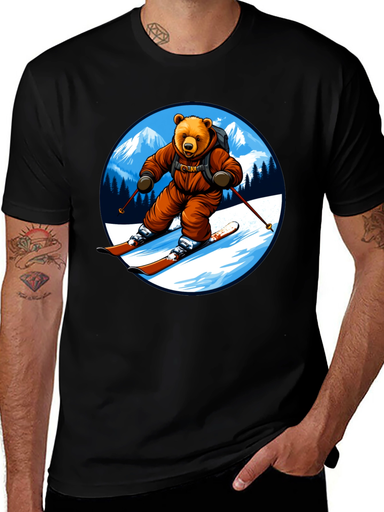 Variant 22 of Bear Skiing T-Shirt - Mountain Adventure Tee