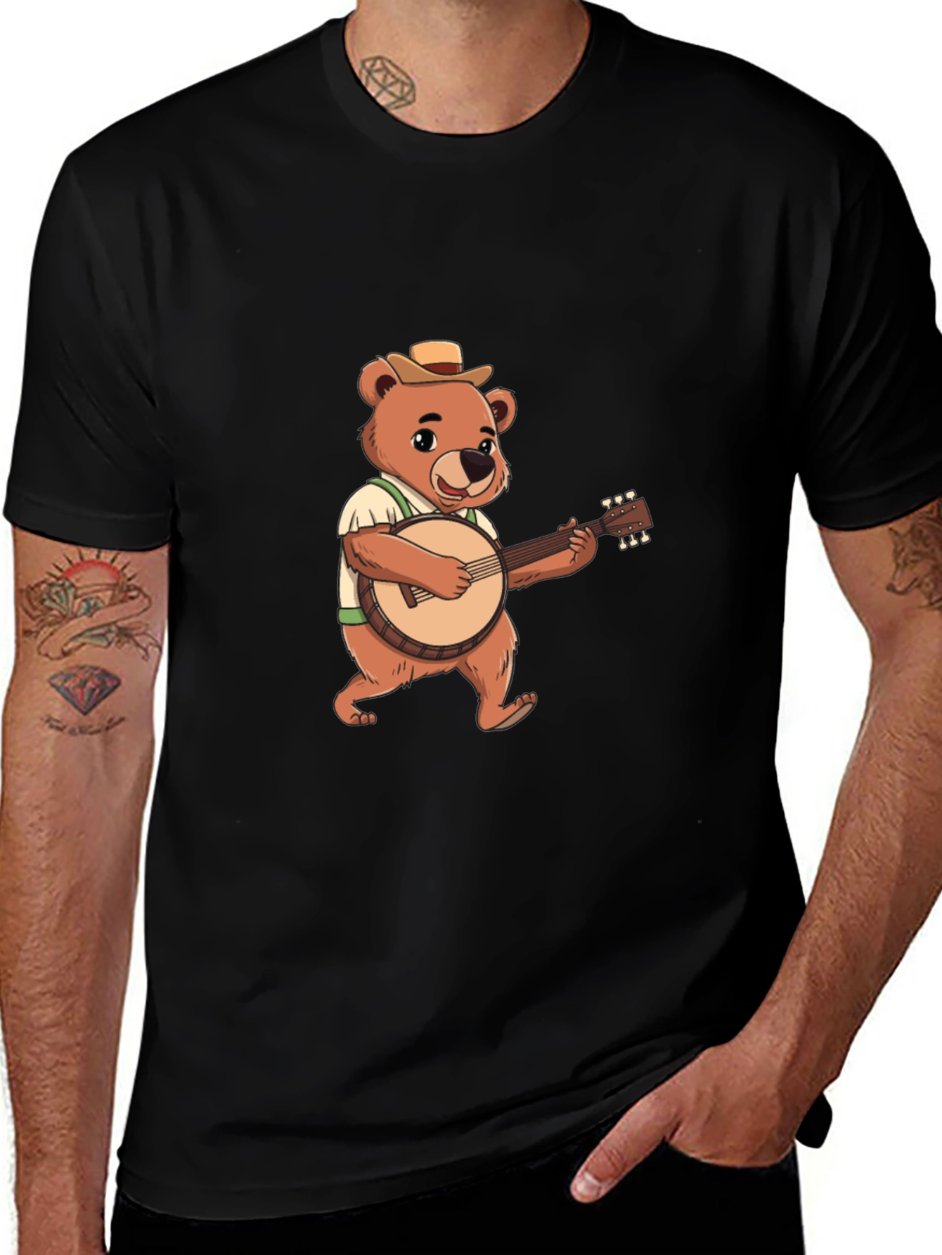 Bear Banjo Player Graphic T-Shirt