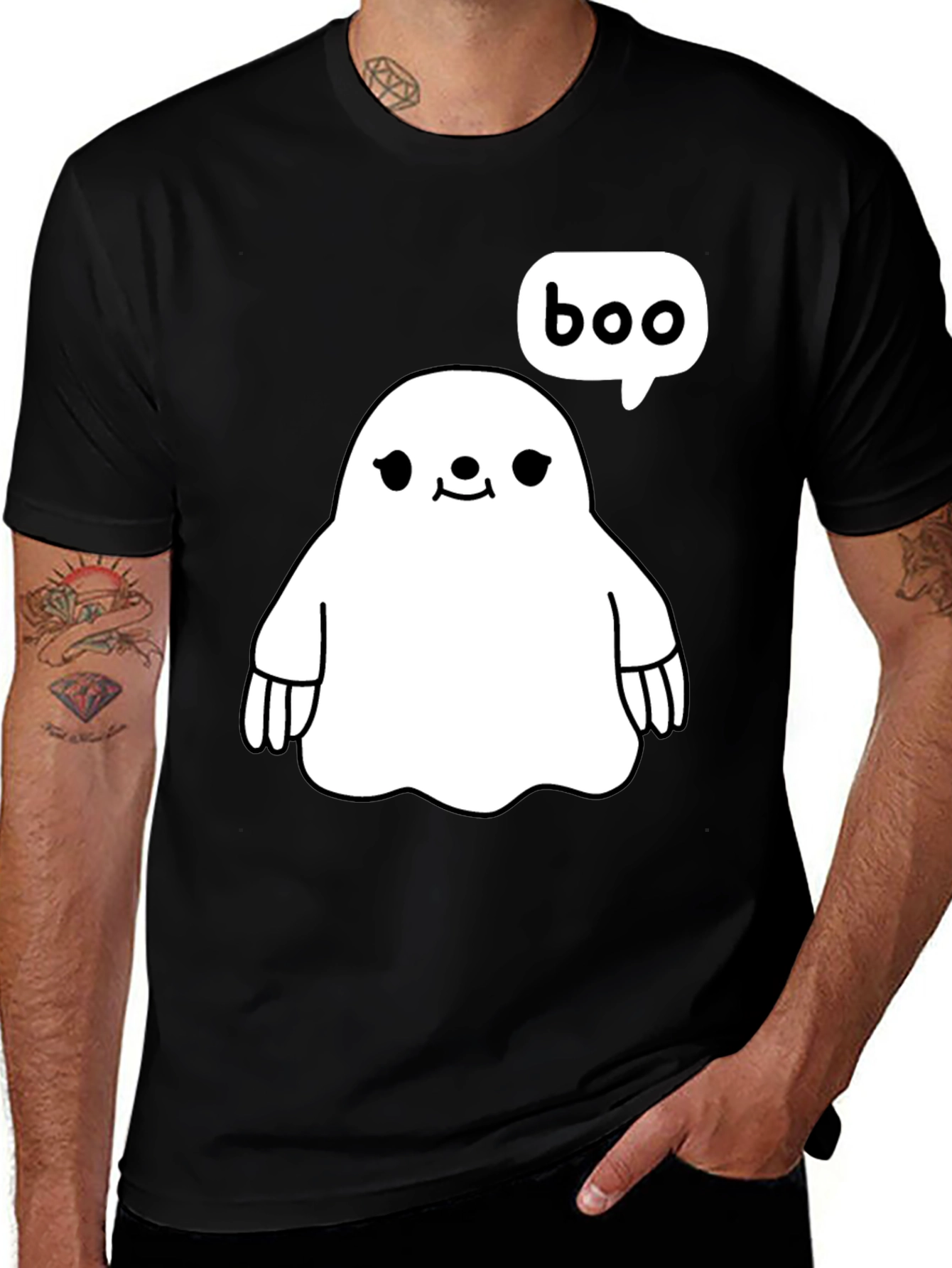 Variant 25 of Cute Ghost Boo Halloween Black T-Shirt