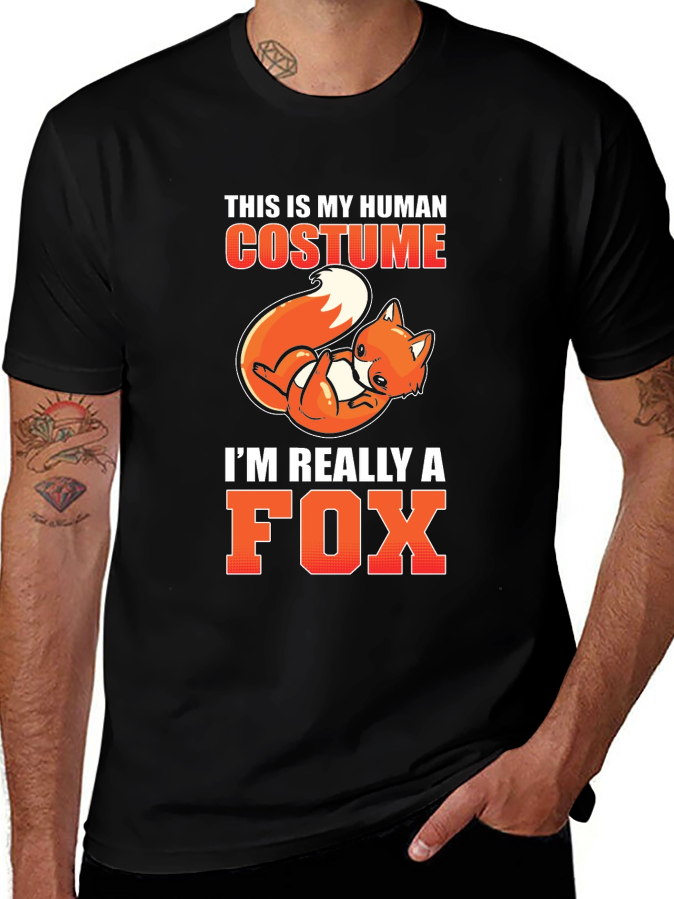 Variant 21 of Human Costume Fox T-Shirt Funny Halloween Tee