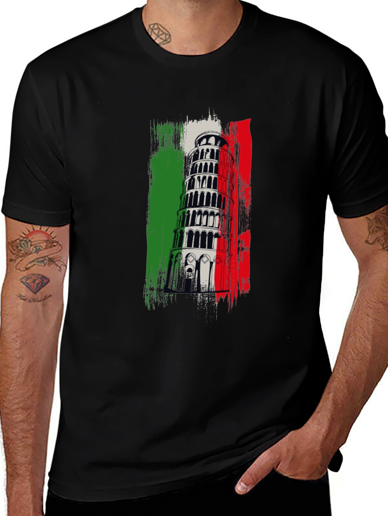 Variant 25 of Leaning Tower of Pisa Italian Flag Graphic Tee