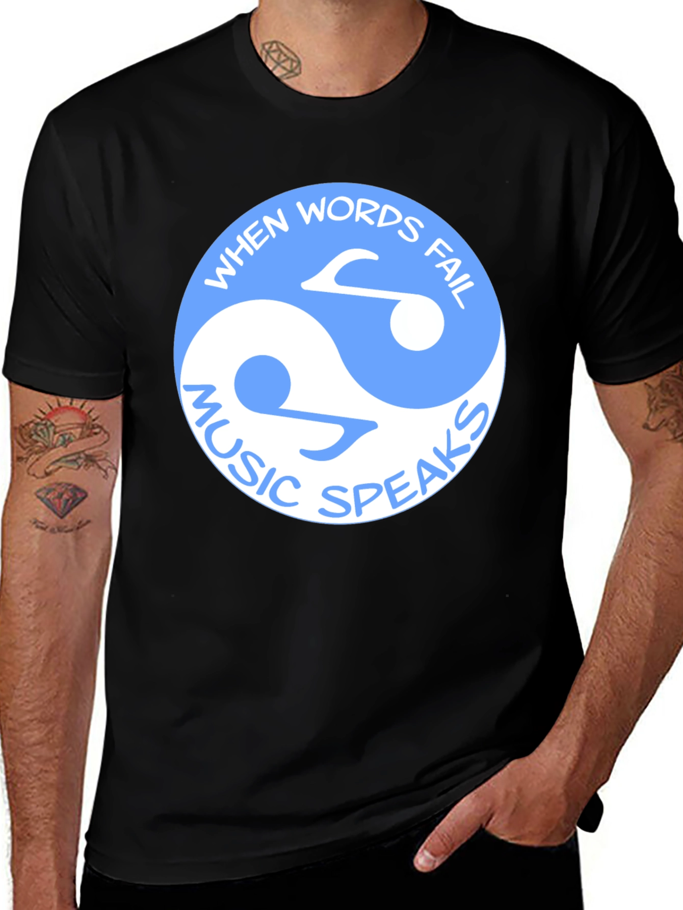 Variant 3 of Yin Yang Music Speaks Black T-Shirt