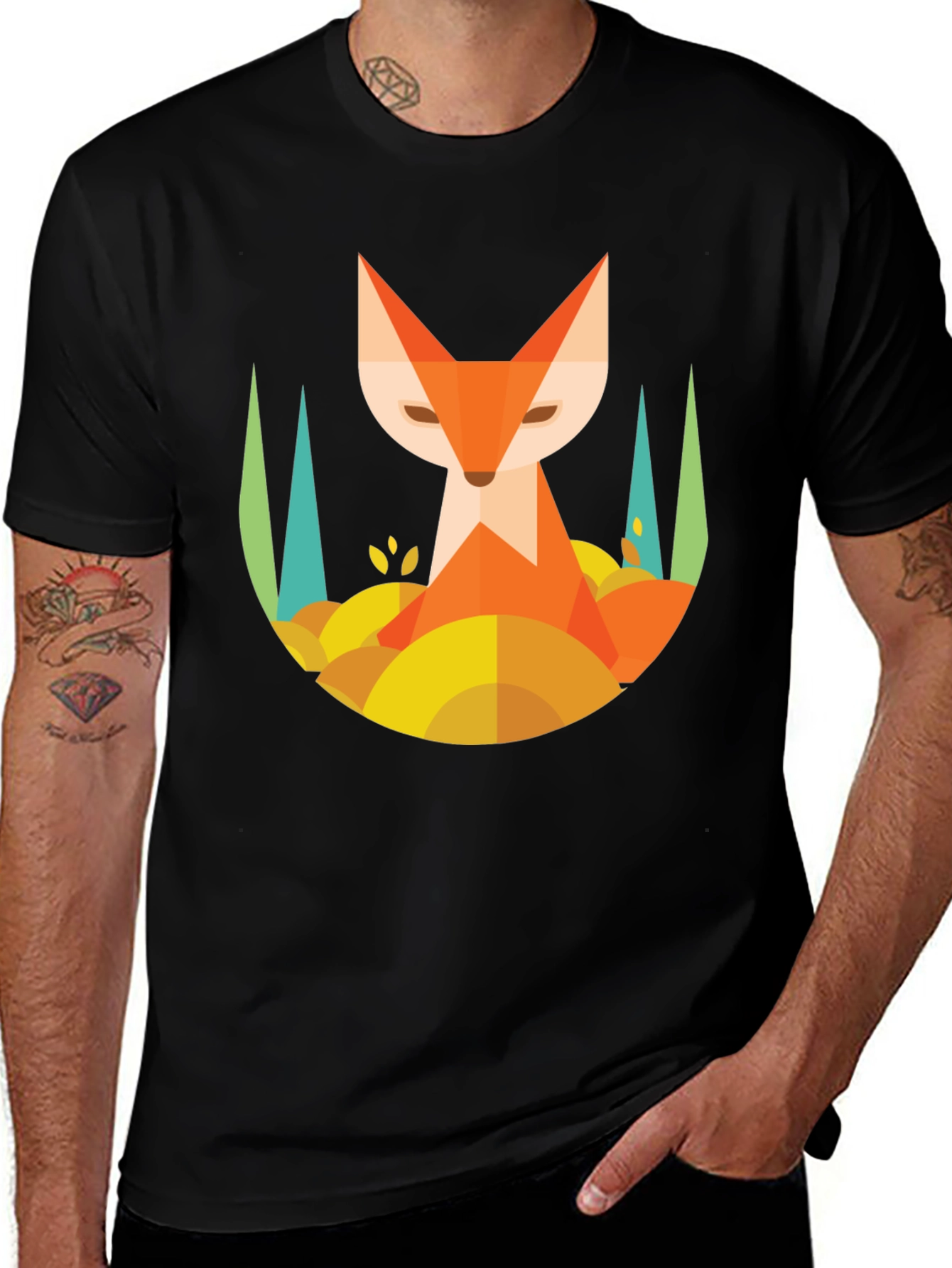 Variant 3 of Geometric Fox Graphic Tee - Stylish Black T-Shirt