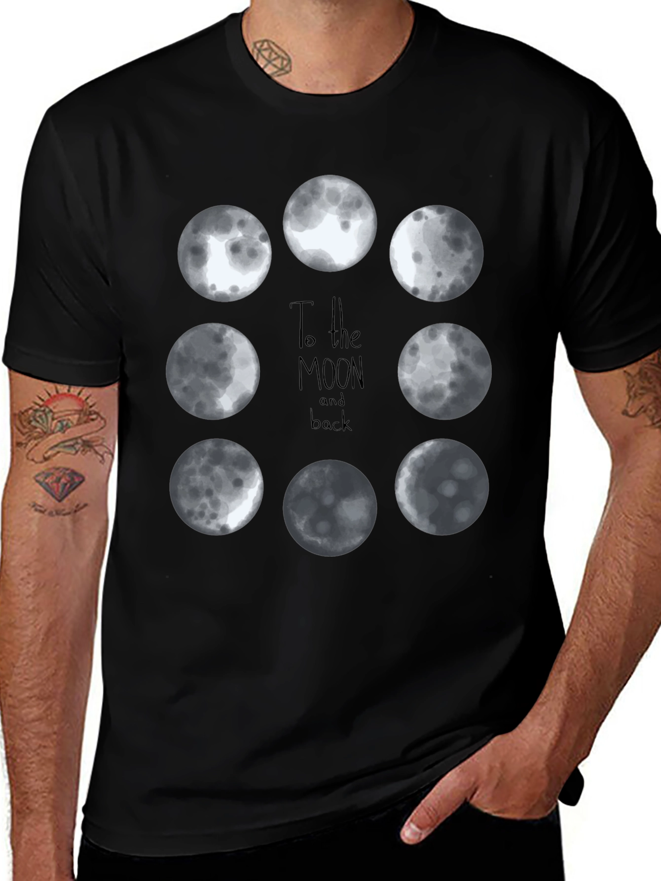 Variant 29 of Moon Phases Graphic Tee - Black Cotton T-Shirt