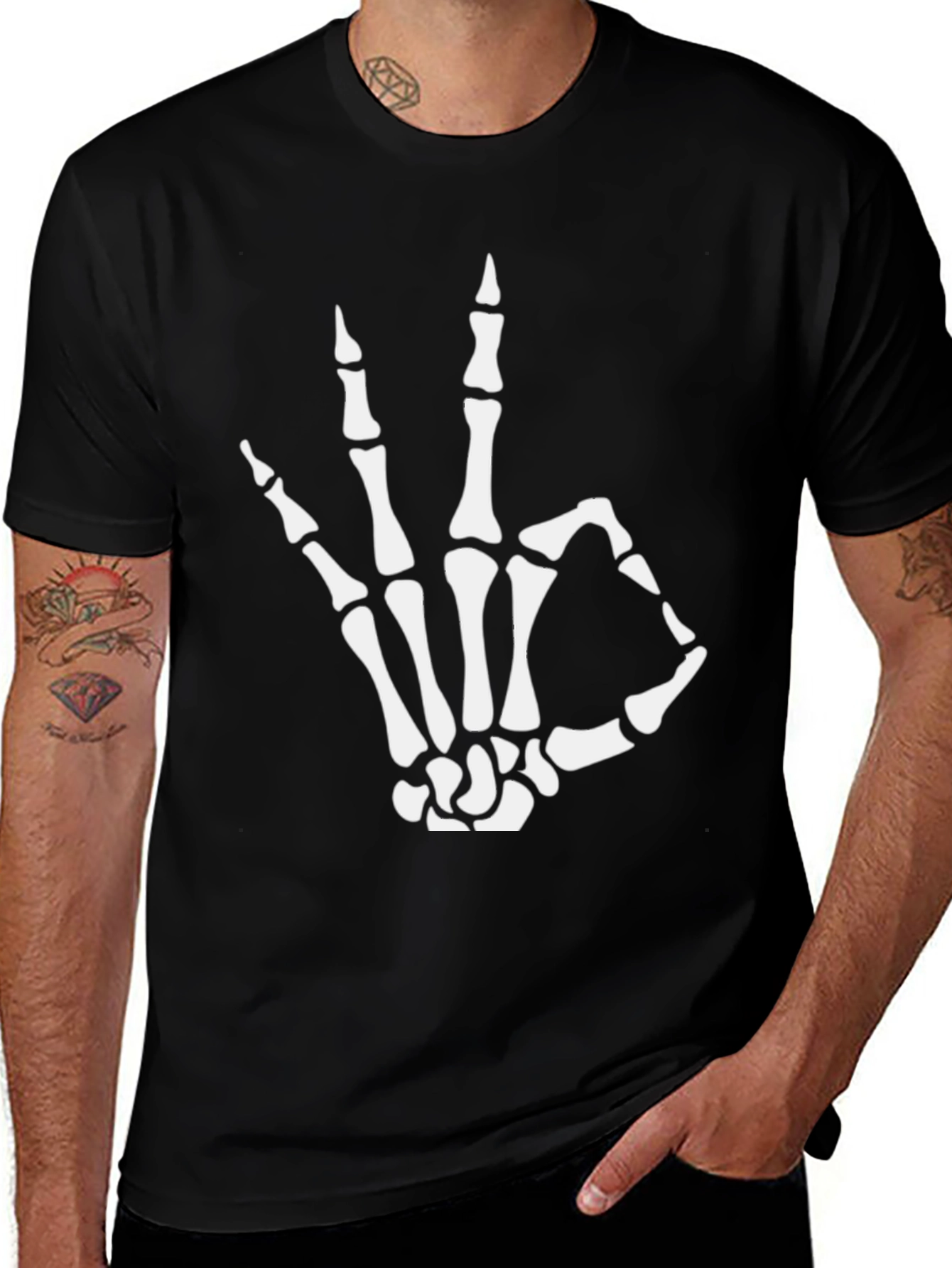 Variant 16 of Skeleton Hand OK T-Shirt - Black