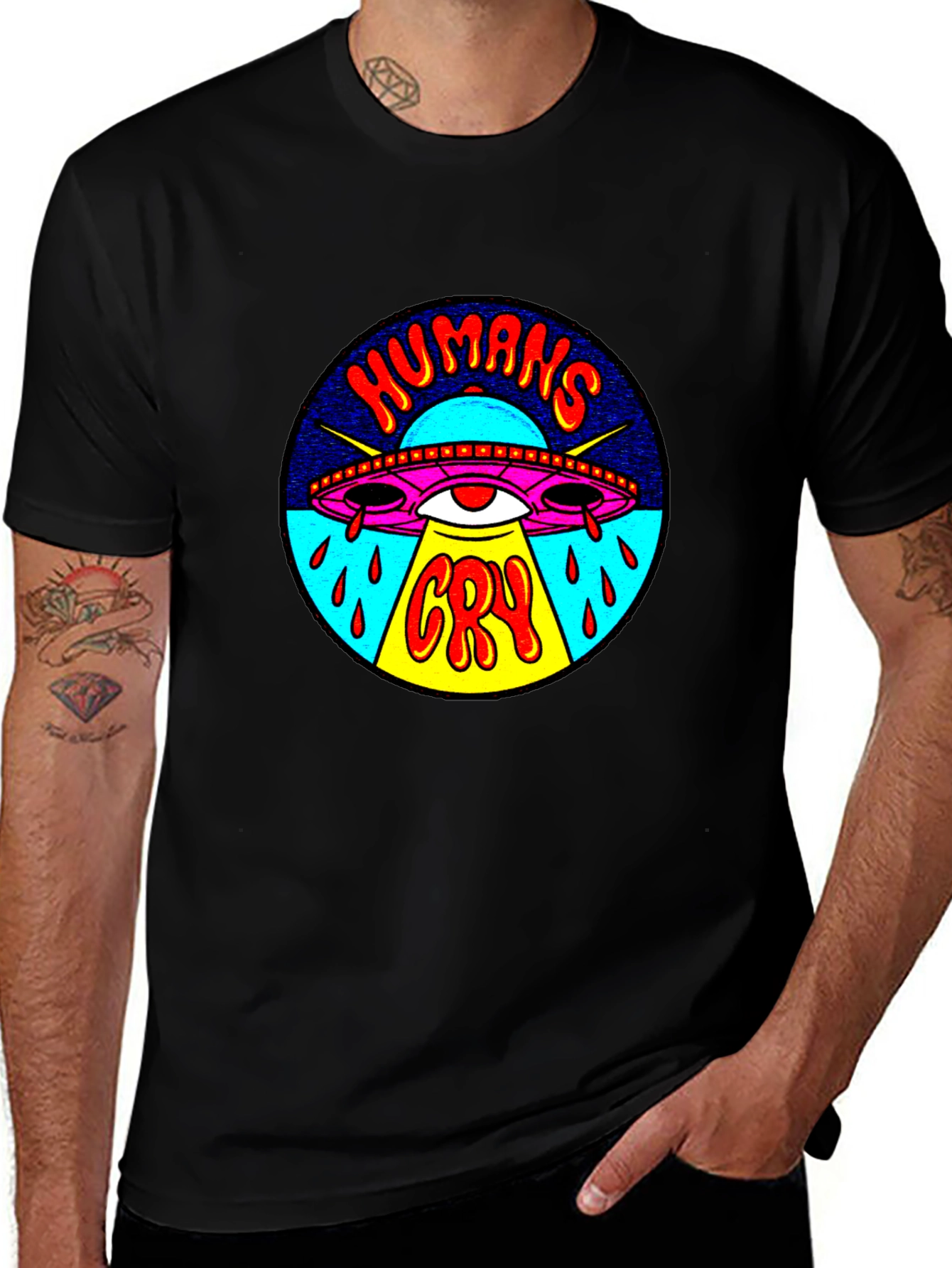 Variant 27 of Humans Cry UFO Graphic Tee - Black