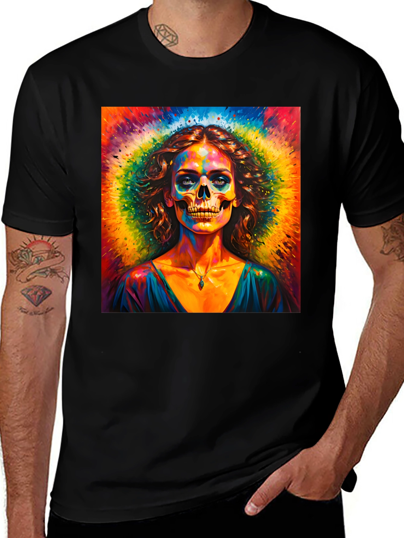 Variant 24 of Psychedelic Skull Woman Graphic Tee