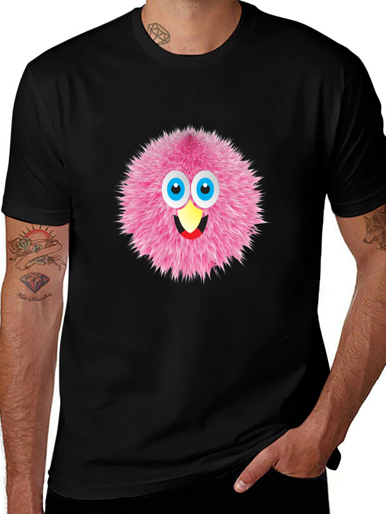Variant 6 of Pink Fuzzy Monster Graphic Tee - Black T-Shirt