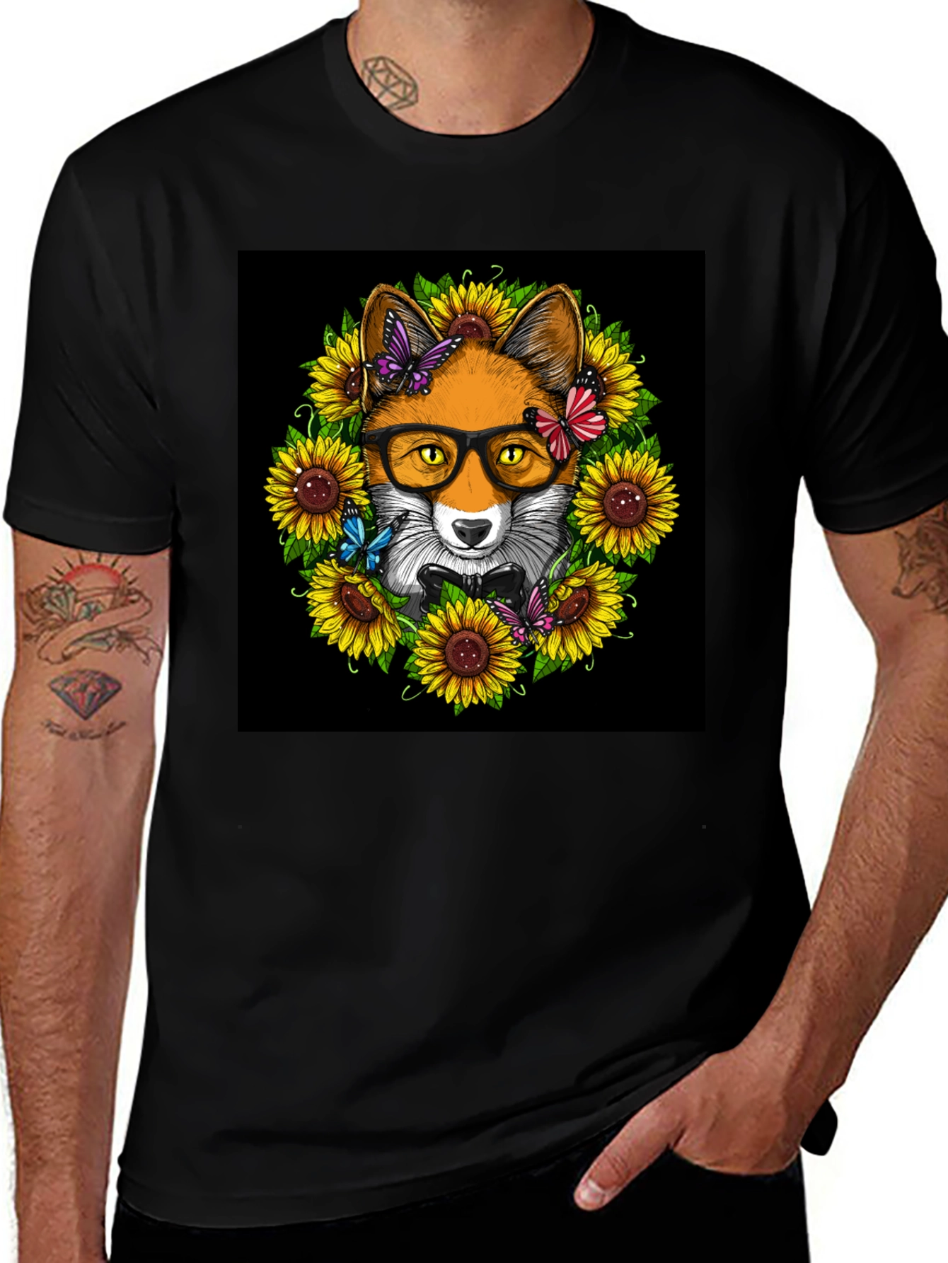 Variant 28 of Fox Sunflower T-Shirt - Stylish Animal Graphic Tee