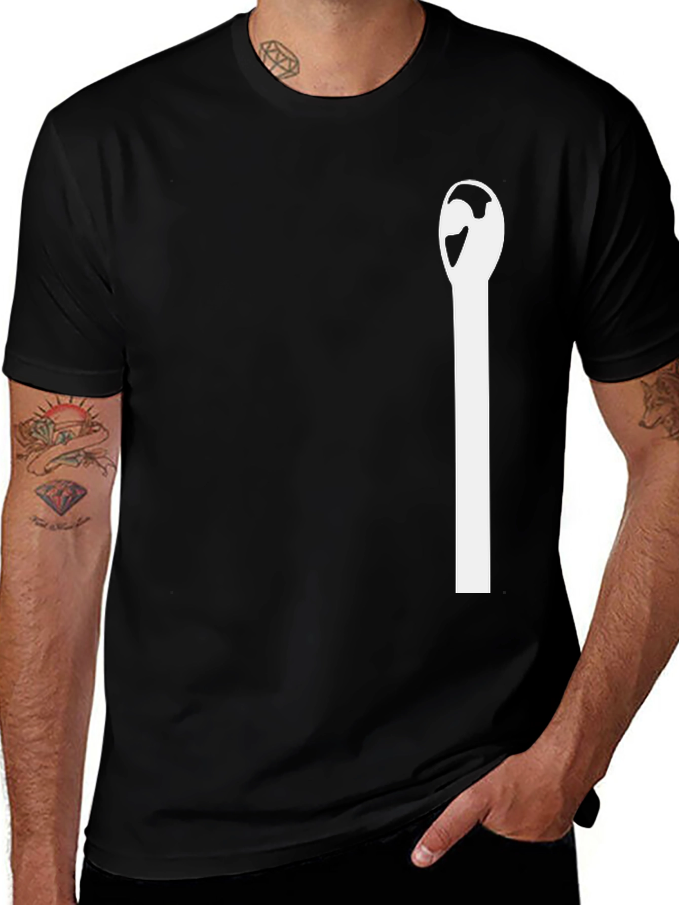 Variant 26 of Minimalist Matchstick Graphic Tee - Black Cotton Blend