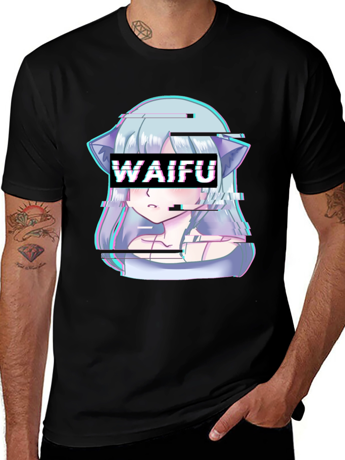 Variant 26 of Waifu Glitch Anime Graphic Tee - Black T-Shirt