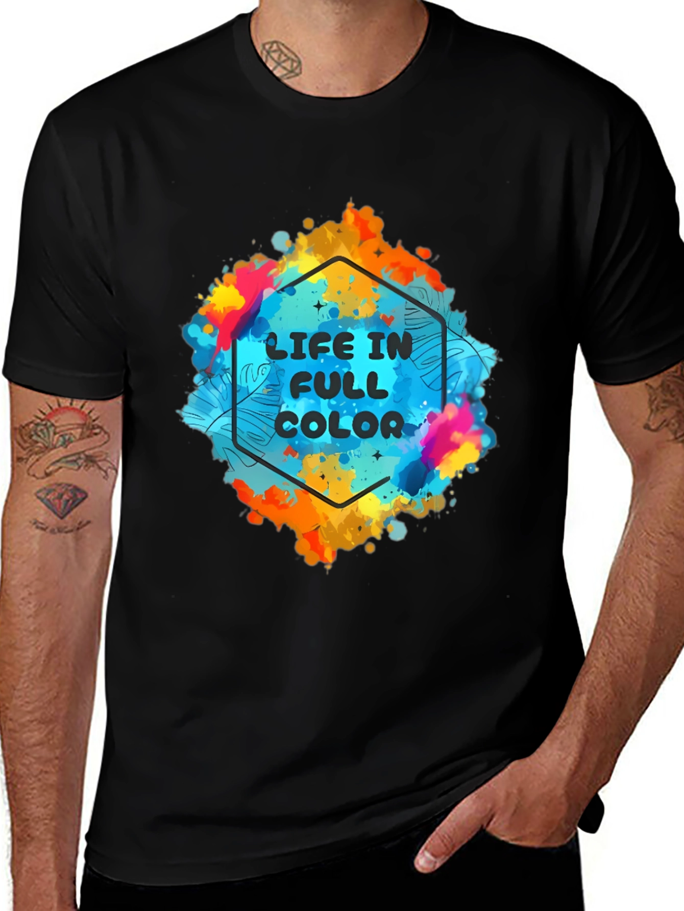 Variant 9 of Life in Full Color Graphic Tee - Black Cotton T-Shirt