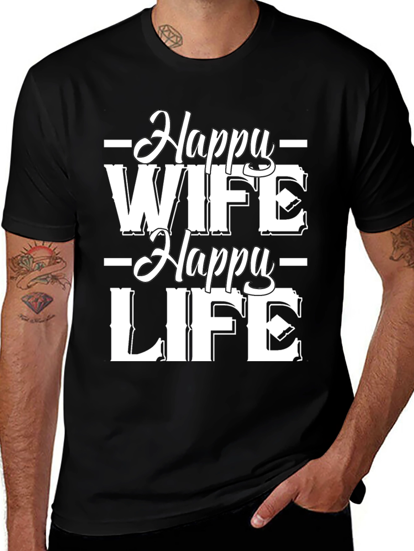 Variant 26 of Happy Wife Happy Life Black Graphic Tee