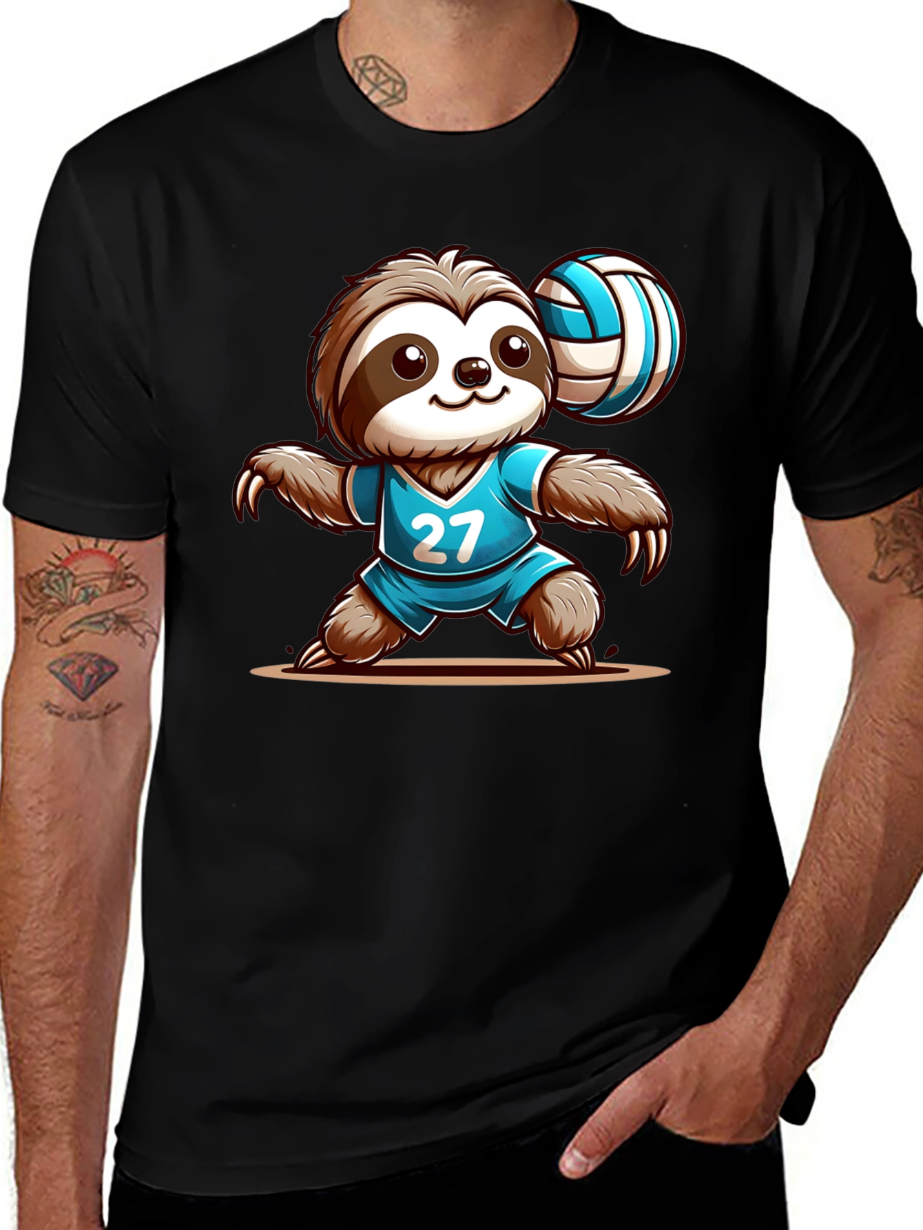 Variant 18 of Volleyball Sloth Black T-Shirt - Number 27