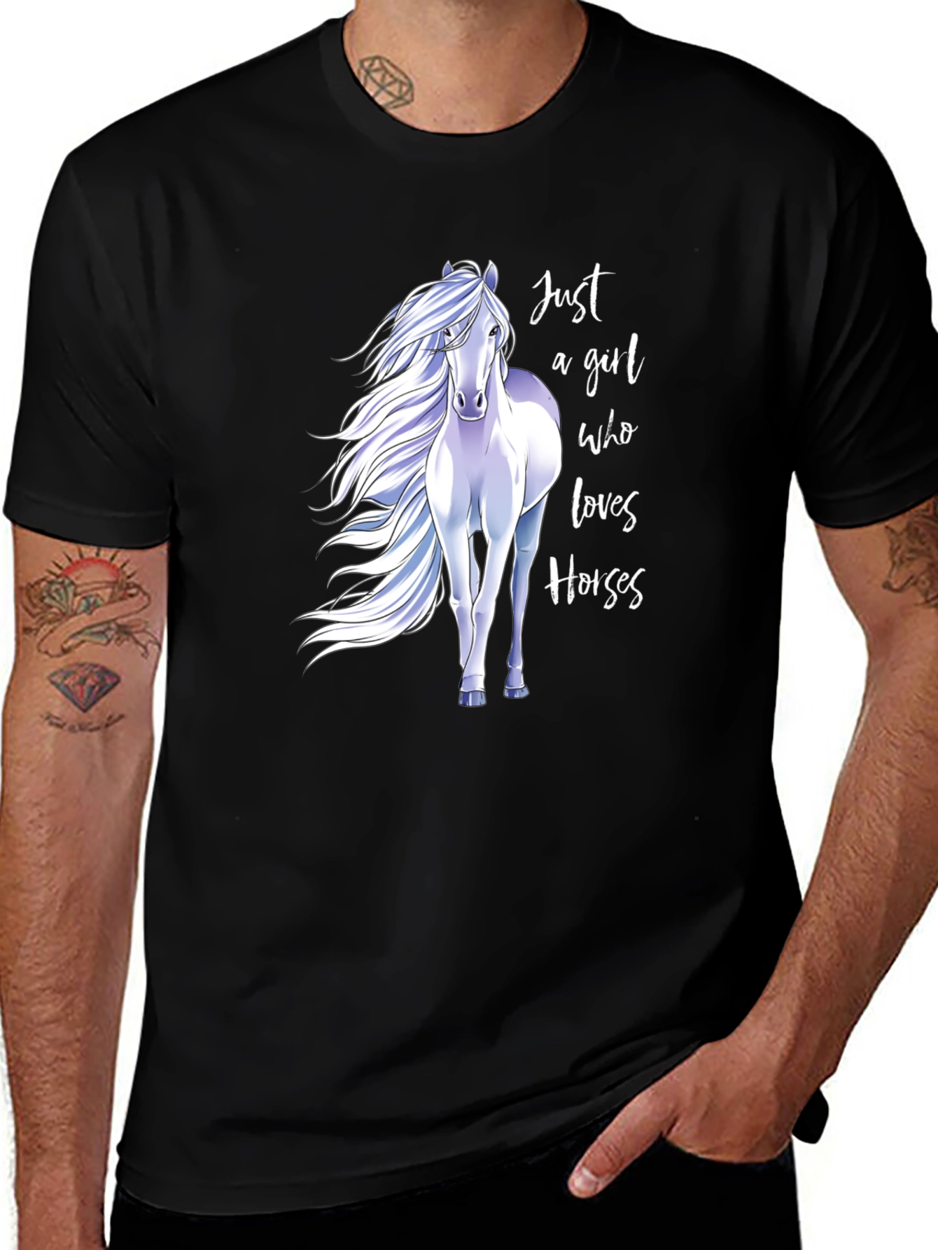 Variant 9 of Just A Girl Who Loves Horses Graphic Tee - Black