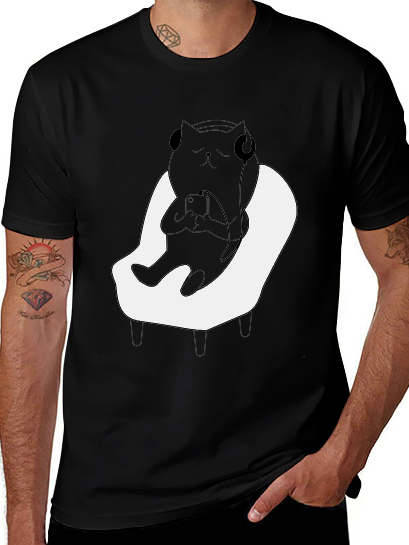 Variant 24 of Cool Cat T-Shirt - Relaxed Vibes, Music Lover Tee