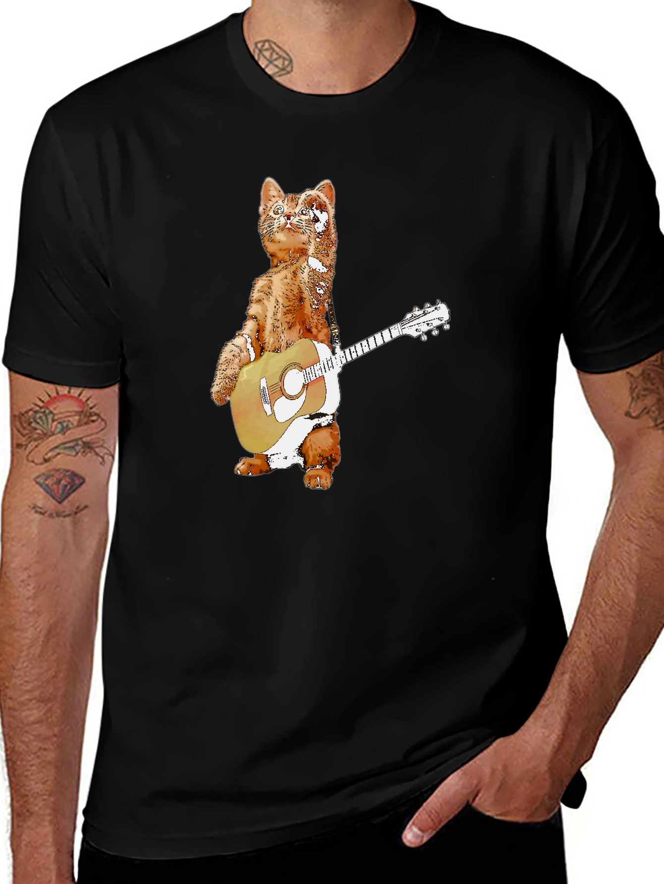Variant 25 of Cat Playing Guitar Graphic T-Shirt