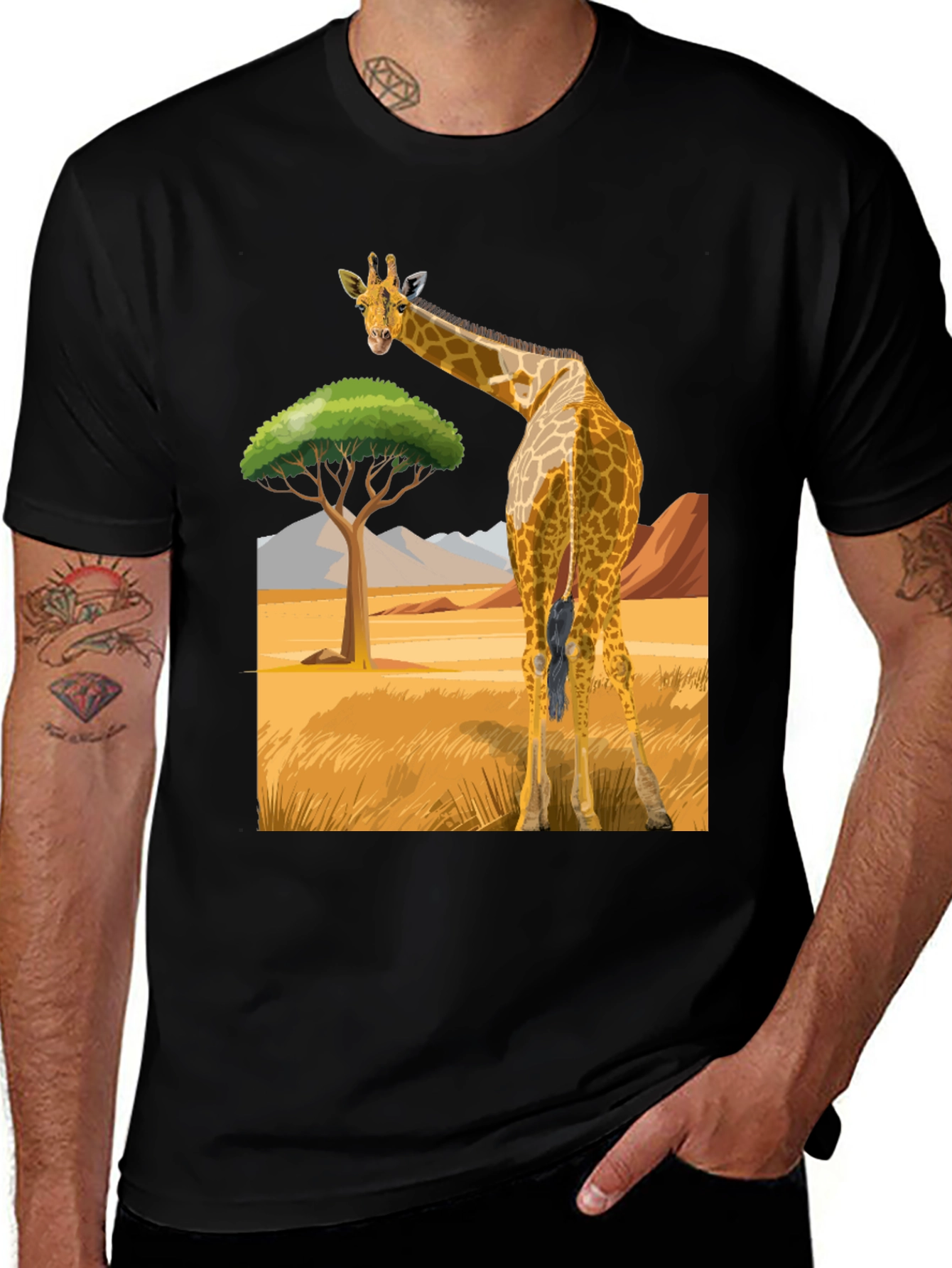 Variant 3 of Giraffe Graphic Tee - Black Cotton Blend