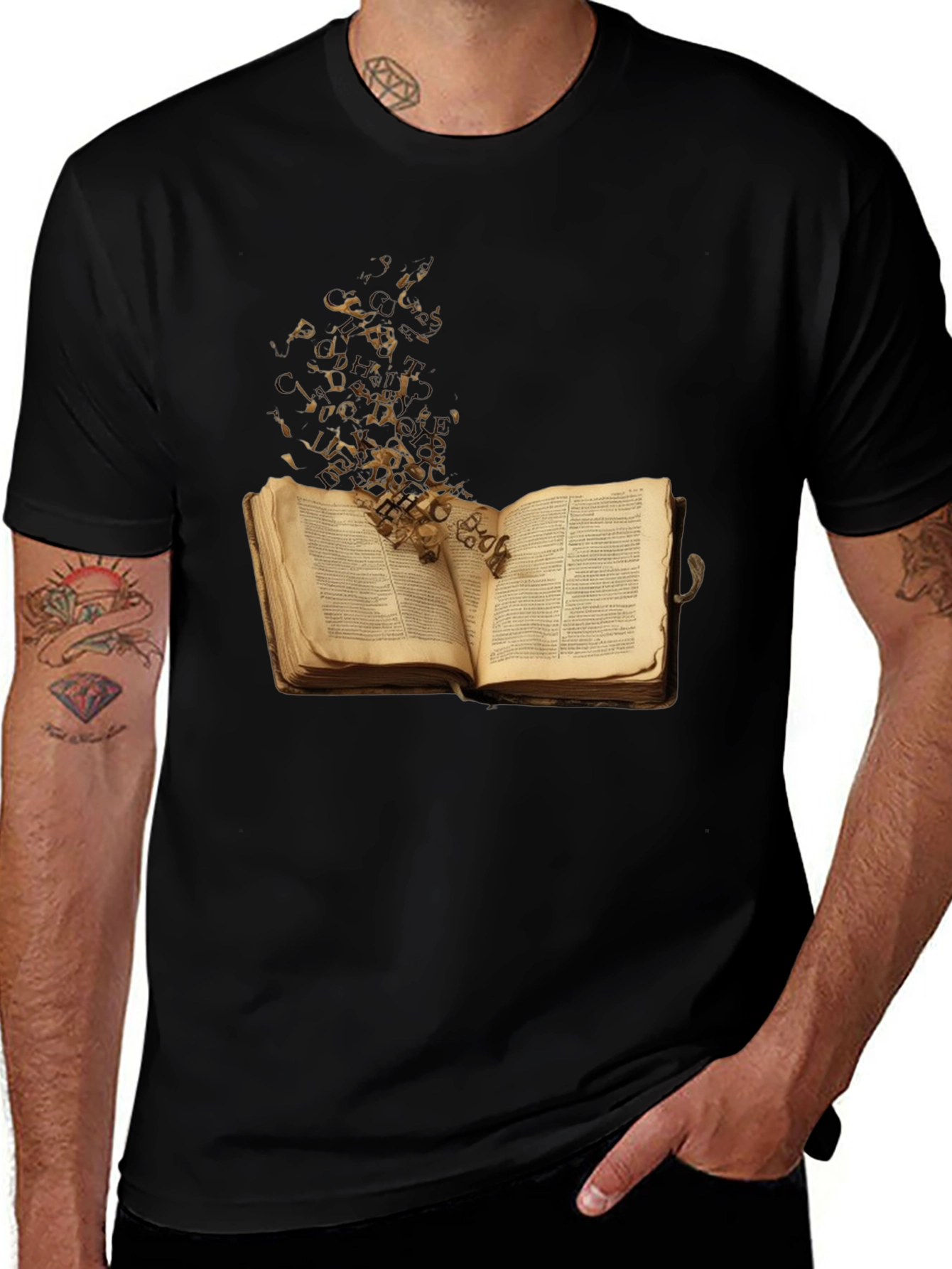 Variant 13 of Bookworm Tee: Open Book & Flying Letters Graphic T-Shirt