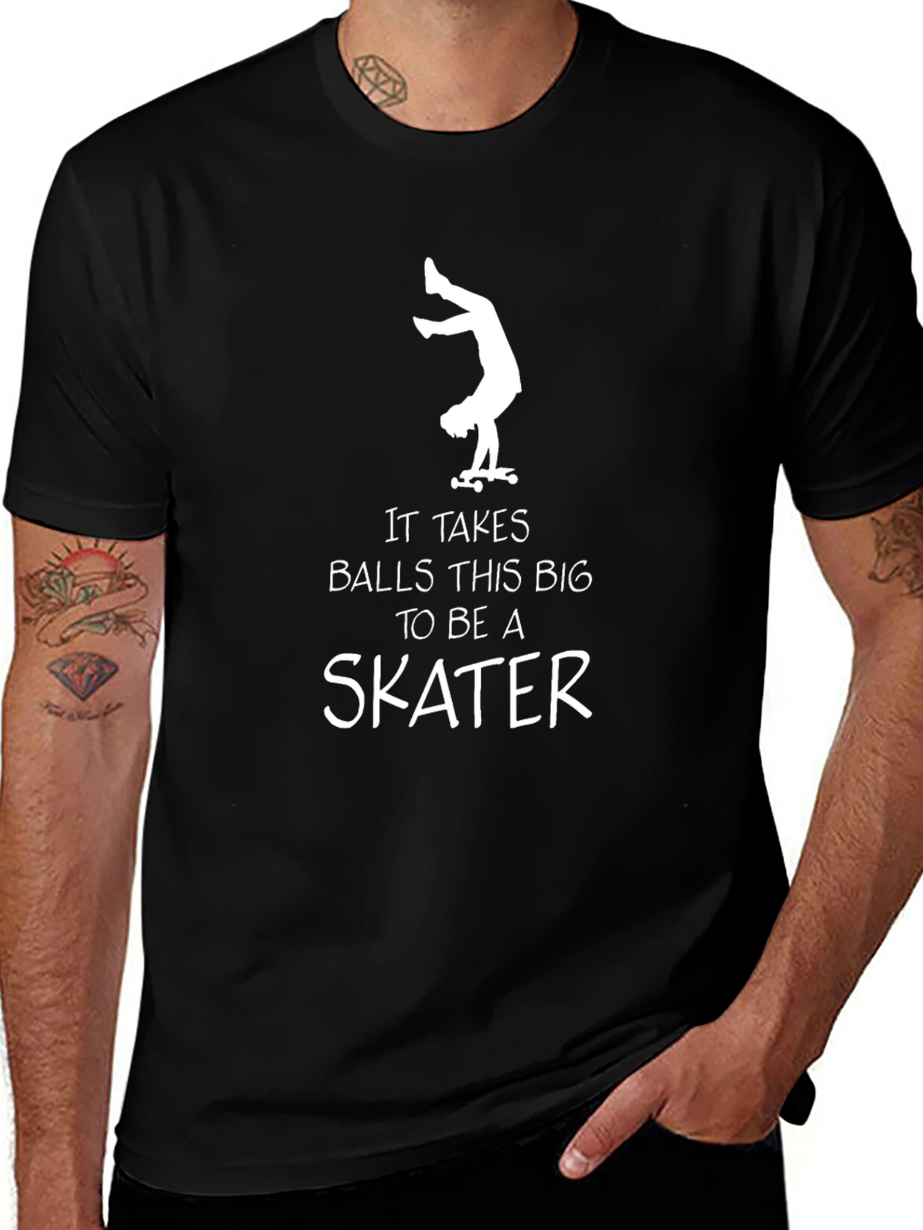 Variant 30 of Skater Handstand Graphic Tee - Black Crew Neck T-Shirt