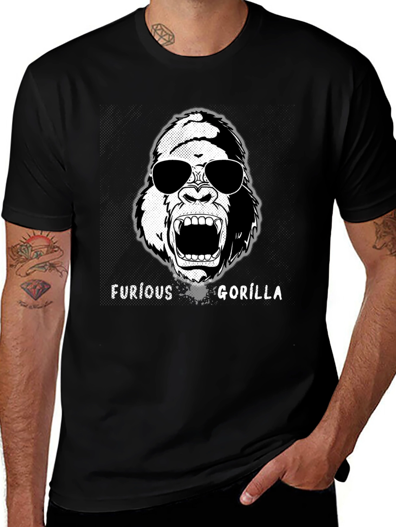Variant 8 of Furious Gorilla Graphic Tee - Black Cotton T-Shirt