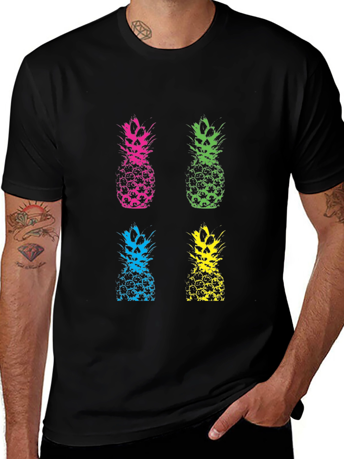 Variant 3 of Colorful Pineapple Graphic Black T-Shirt