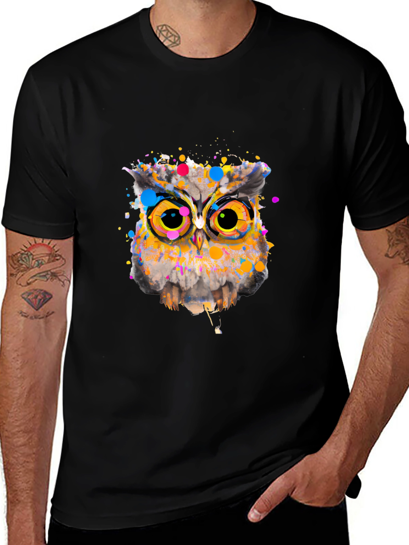 Variant 7 of Owl Art Graphic Black T-Shirt