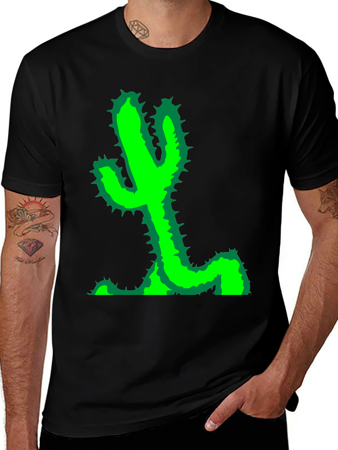 Variant 28 of Cactus Graphic Tee - Black Cotton T-Shirt
