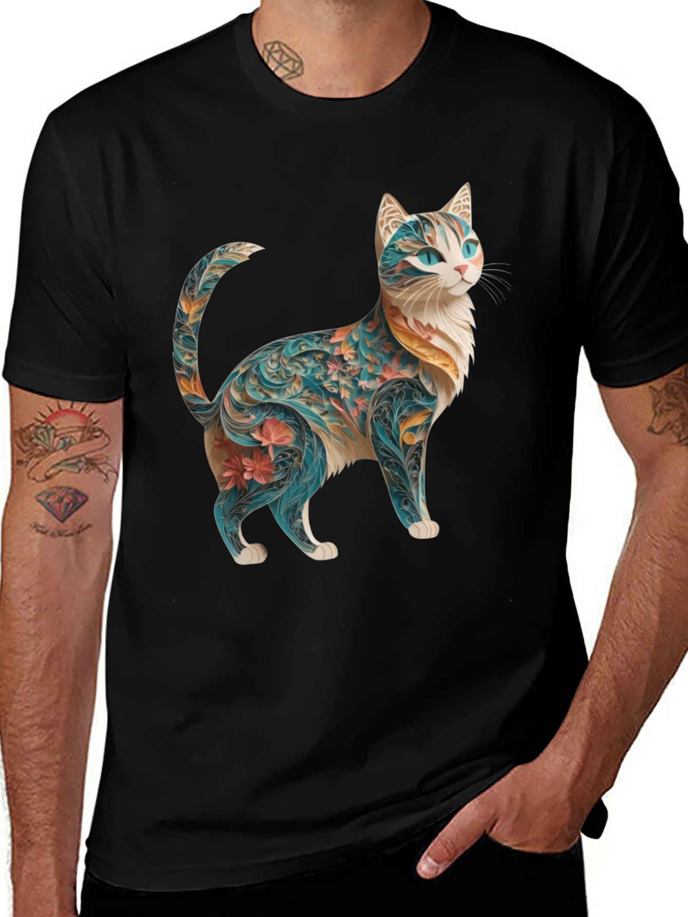 Variant 14 of Floral Cat Graphic Tee - Stylish & Unique Men's T-Shirt