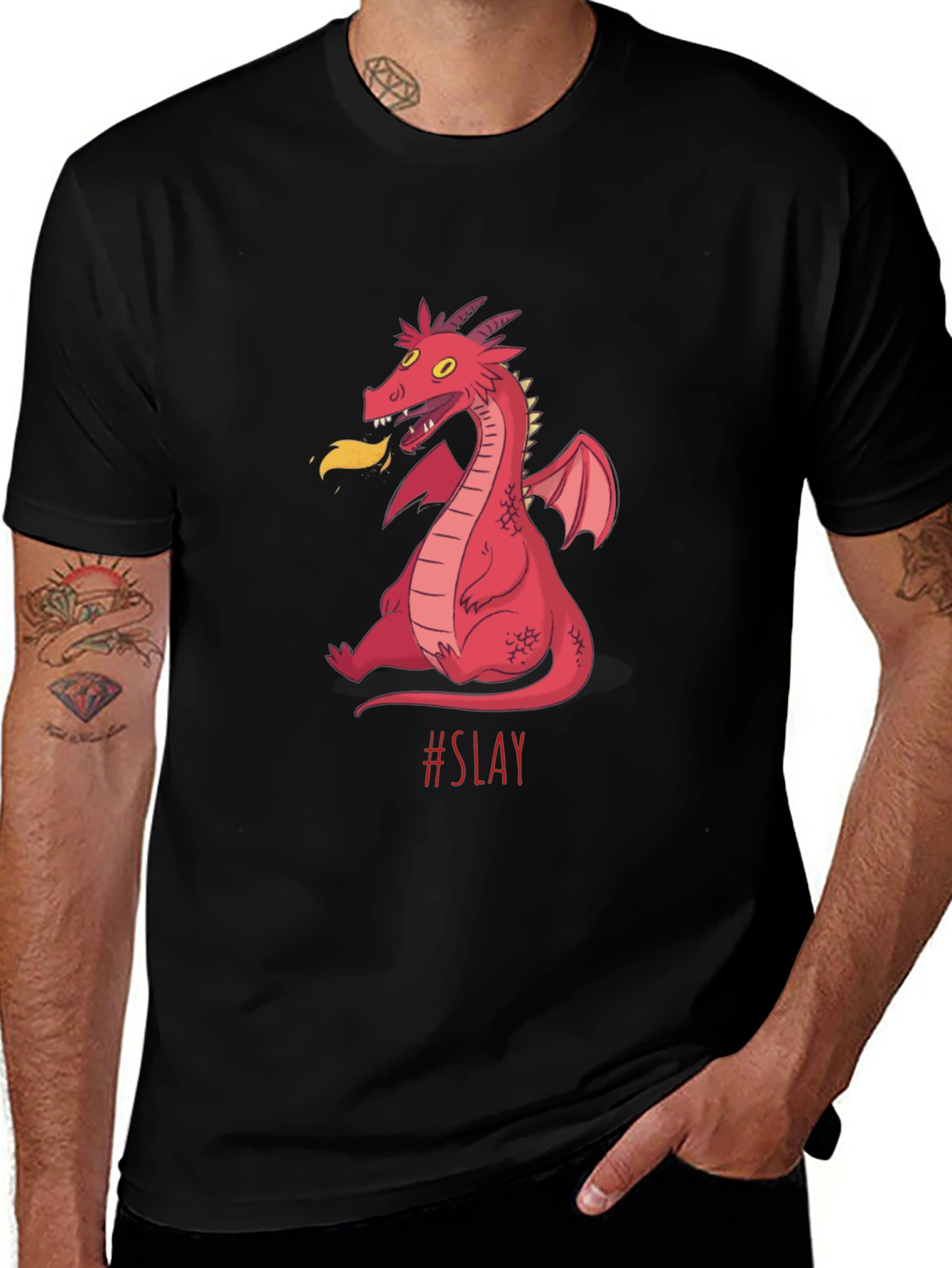 Variant 16 of Dragon Slay Graphic Tee - Black Cotton T-Shirt