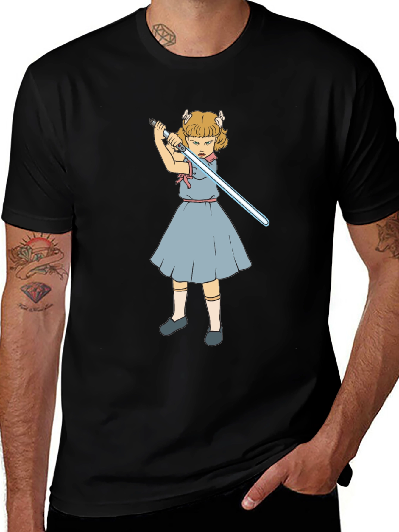 Variant 8 of Girl with Lightsaber Black T-Shirt