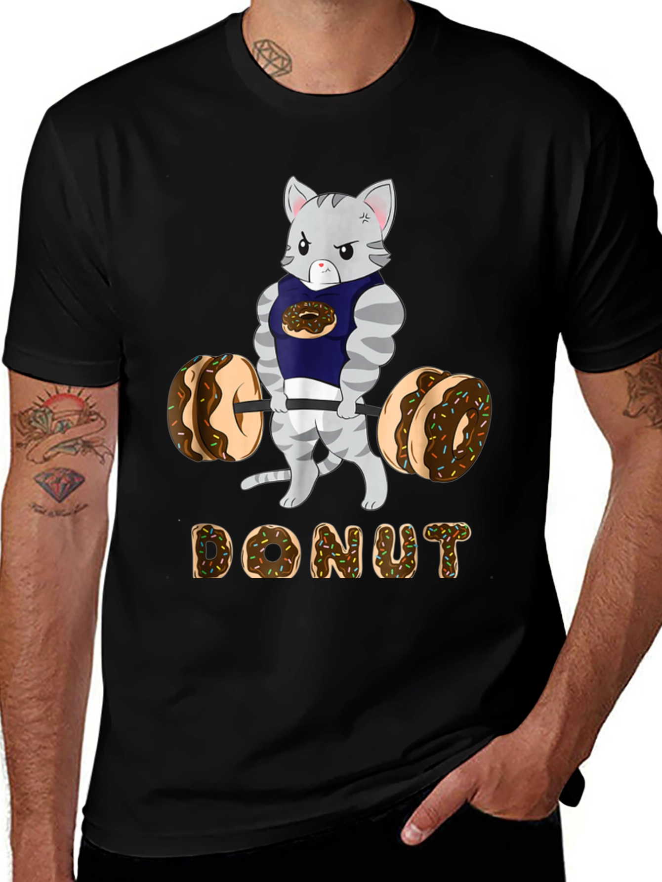 Variant 24 of Donut Cat Gym T-Shirt - Weightlifting Kitten