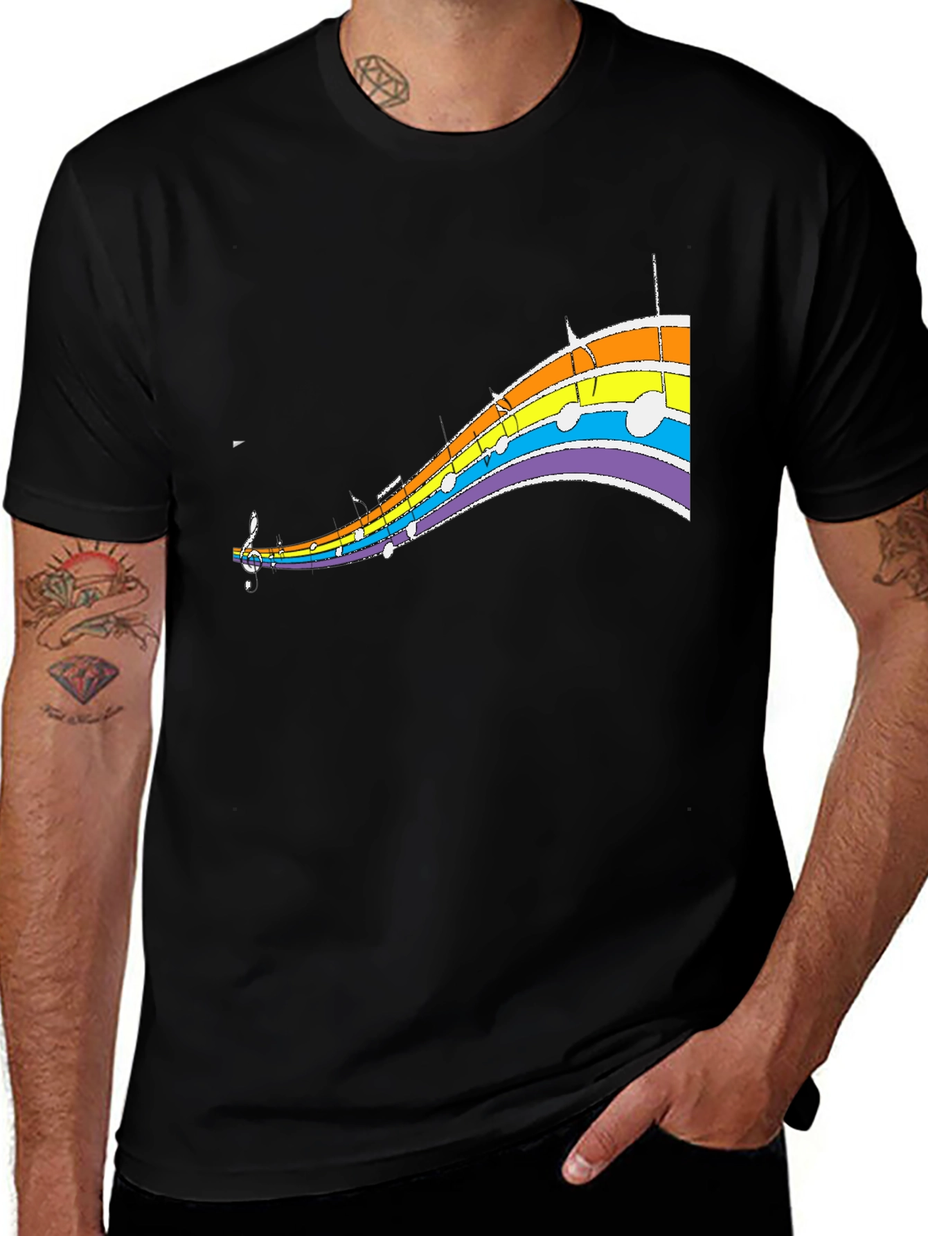 Variant 26 of Rainbow Music Note T-Shirt - Black Graphic Tee