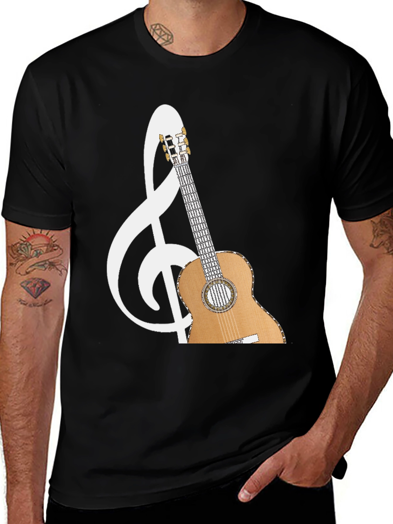 Variant 28 of Musical Guitar T-Shirt - Treble Clef Design