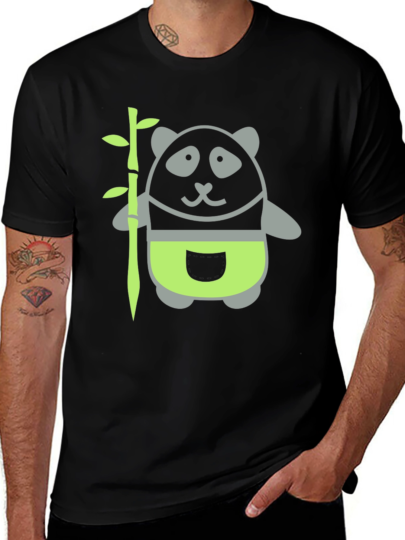 Variant 17 of Panda and Bamboo Graphic Tee - Black Cotton T-Shirt