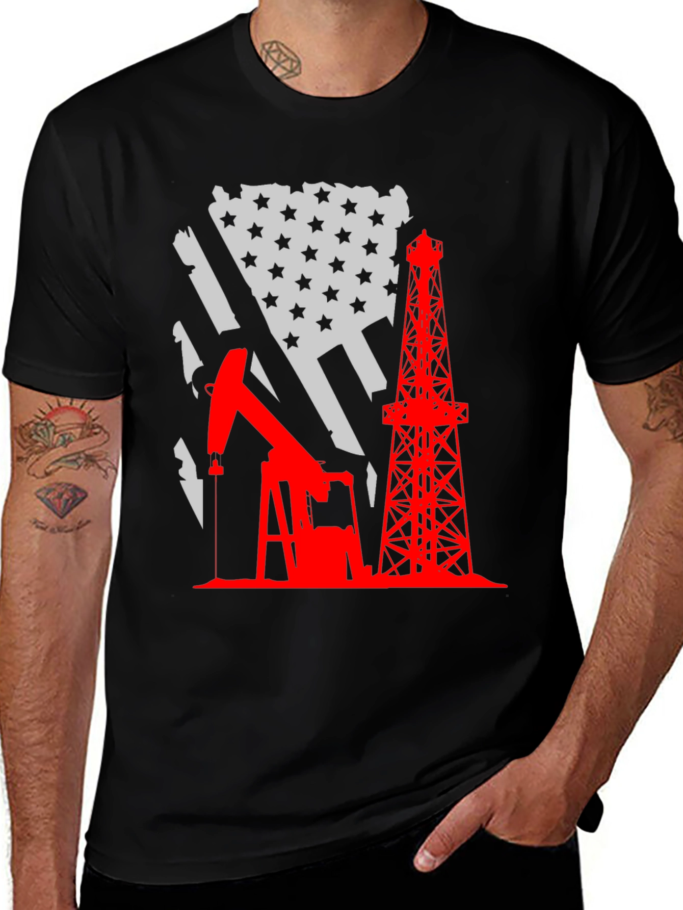 Oil Rig USA Flag Graphic T-Shirt