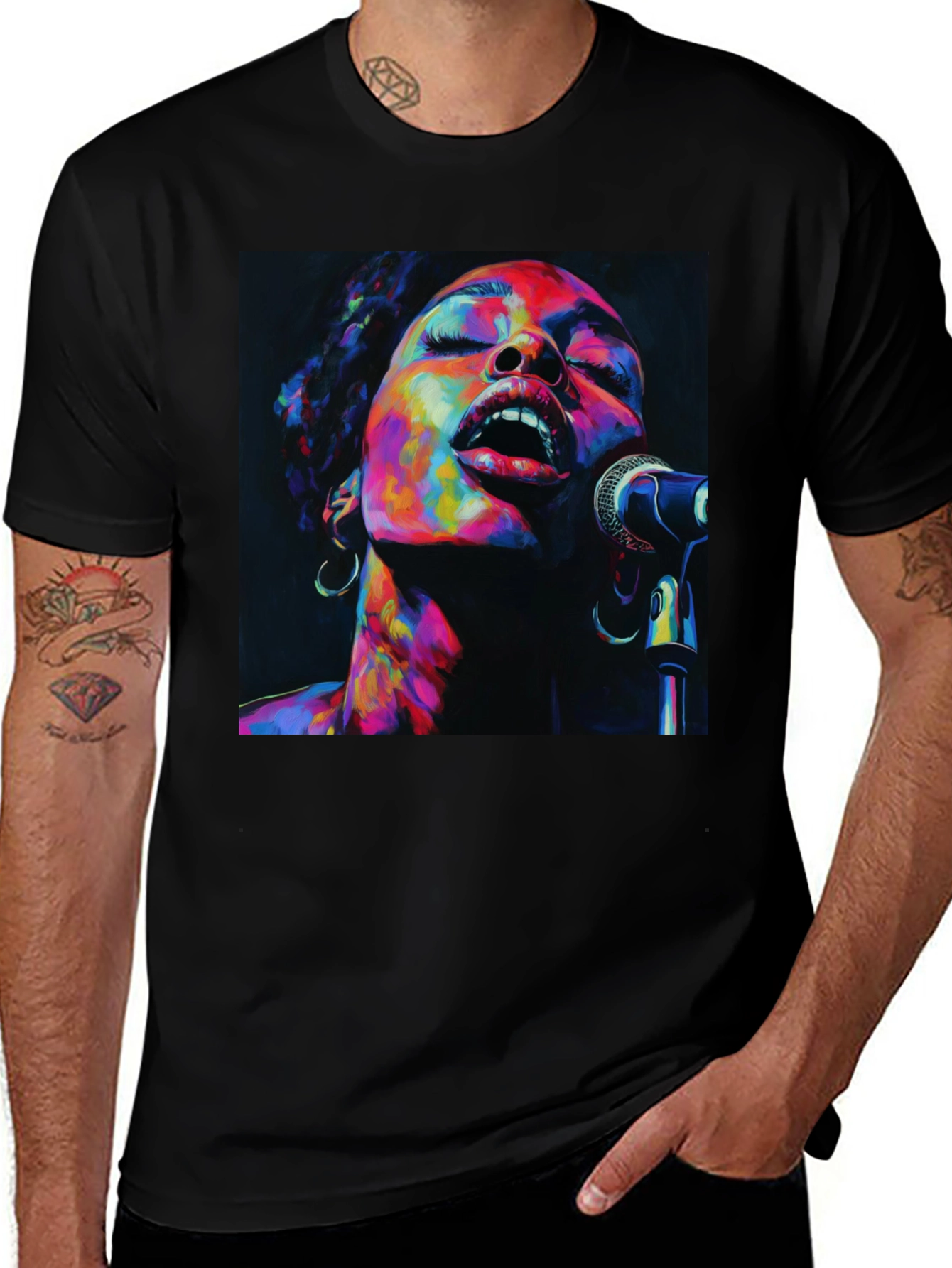 Variant 26 of Colorful Singer Portrait Black T-Shirt