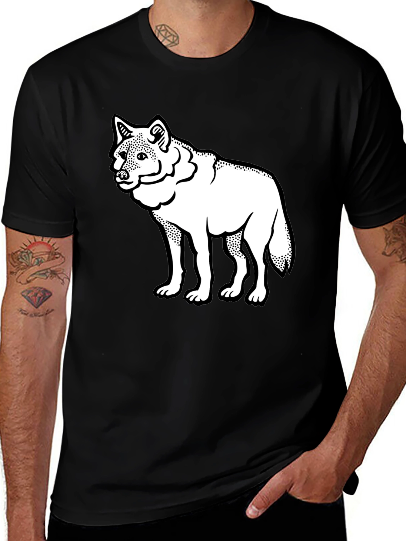 Variant 29 of Wolf Graphic Tee - Men's Black Cotton T-Shirt