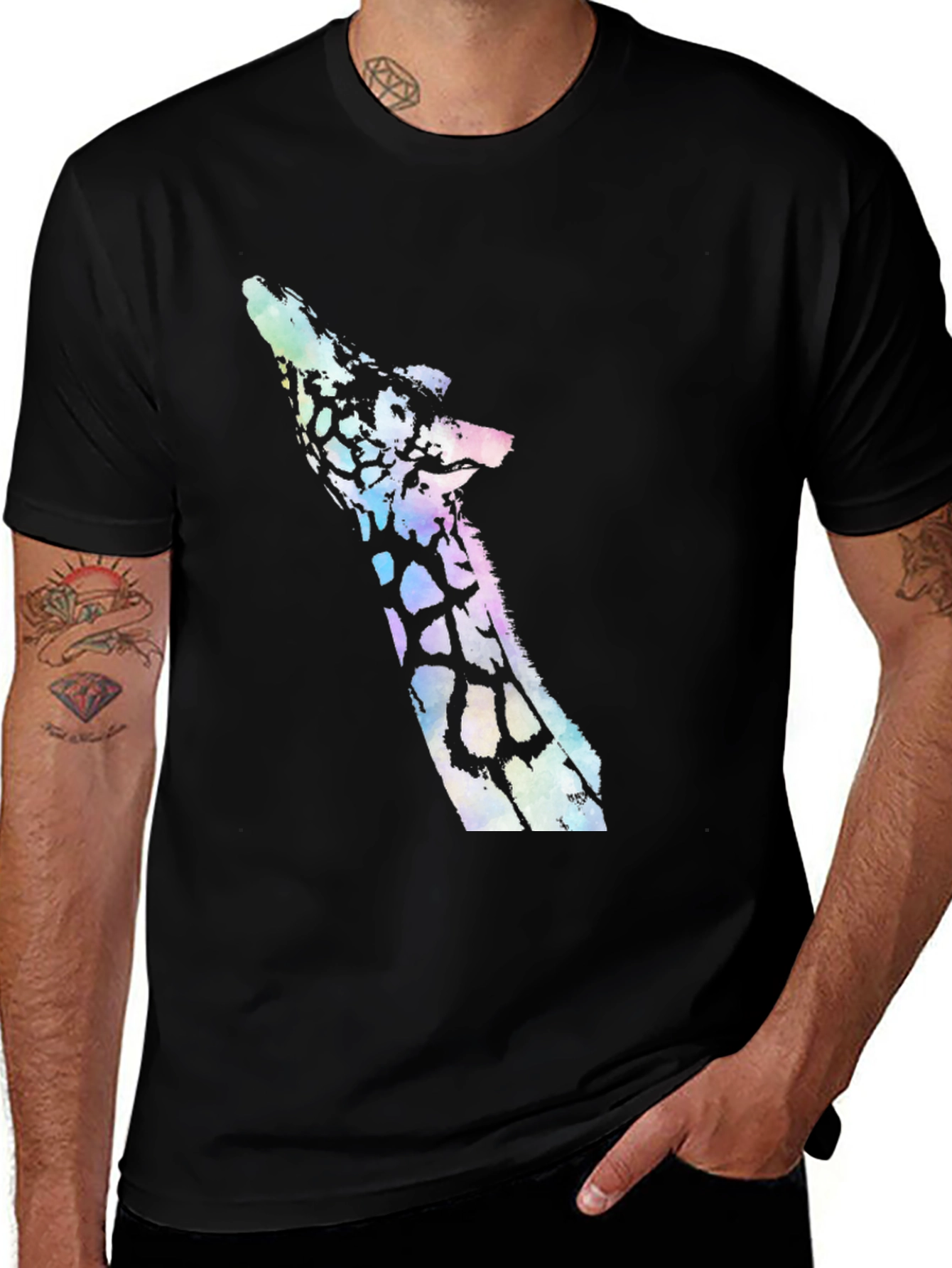 Variant 24 of Giraffe Graphic T-Shirt - Black Cotton Blend