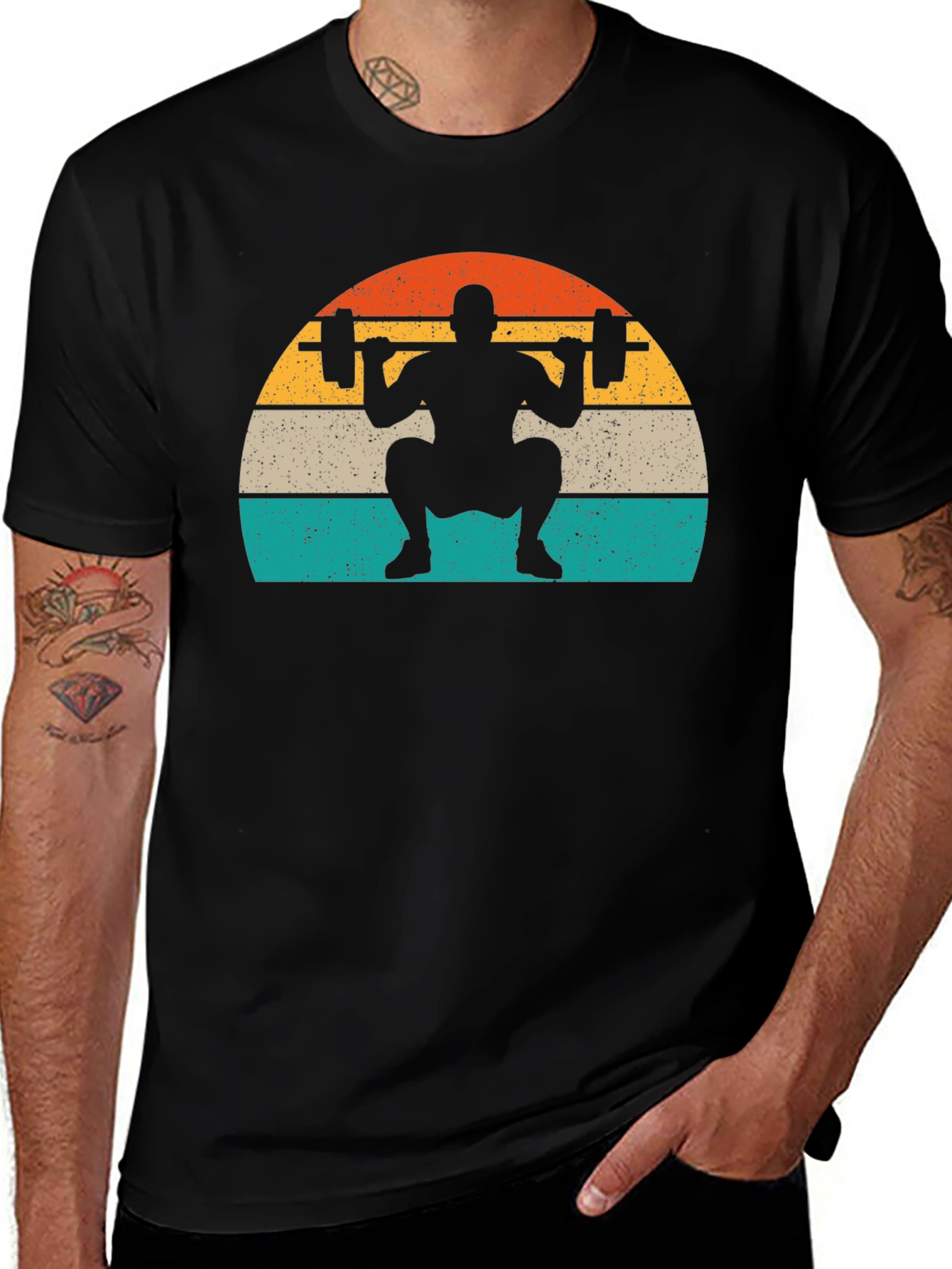 Variant 5 of Retro Squat T-Shirt - Black Workout Tee