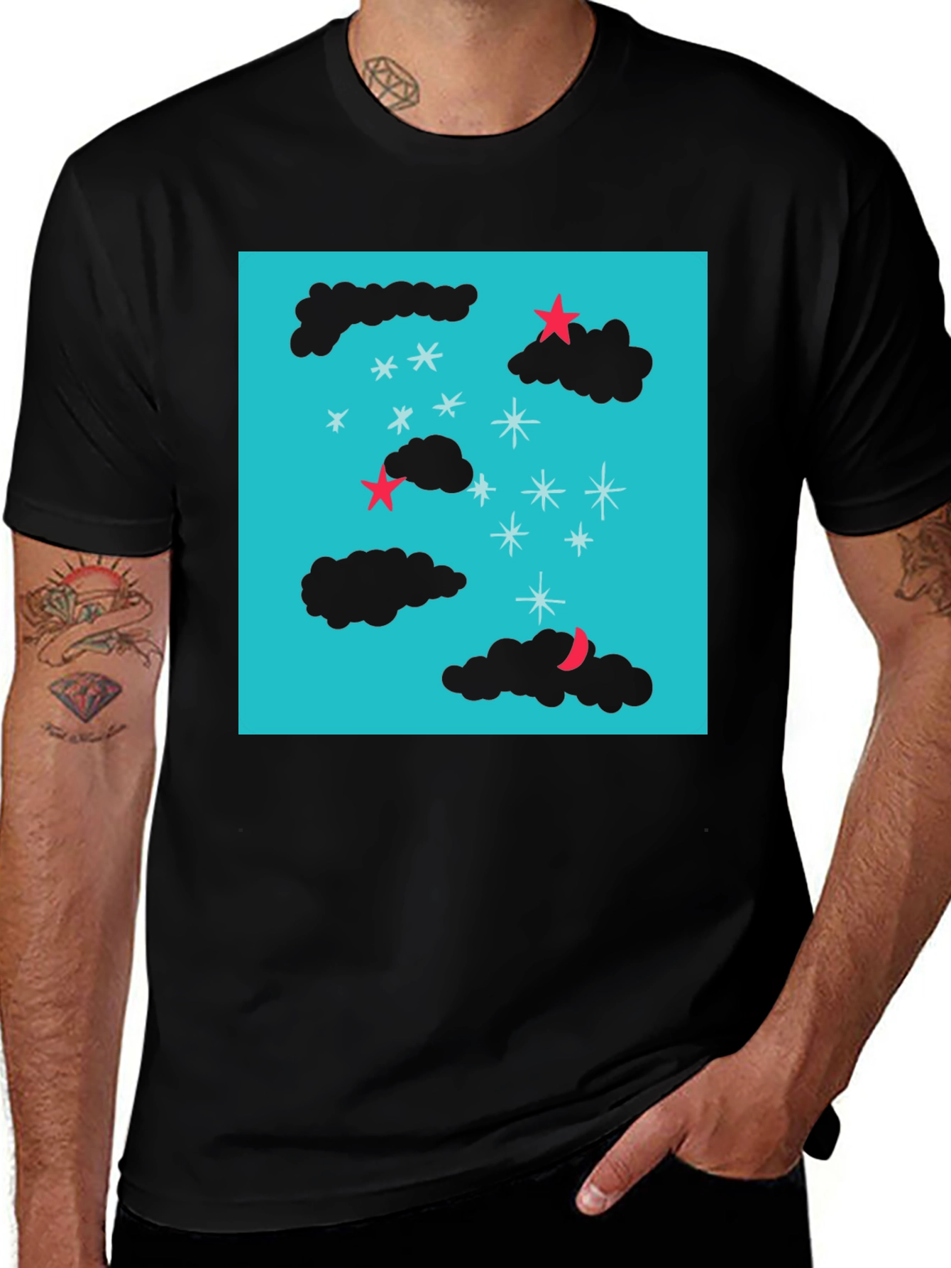Variant 19 of Night Sky Graphic Tee - Black Cotton Comfort