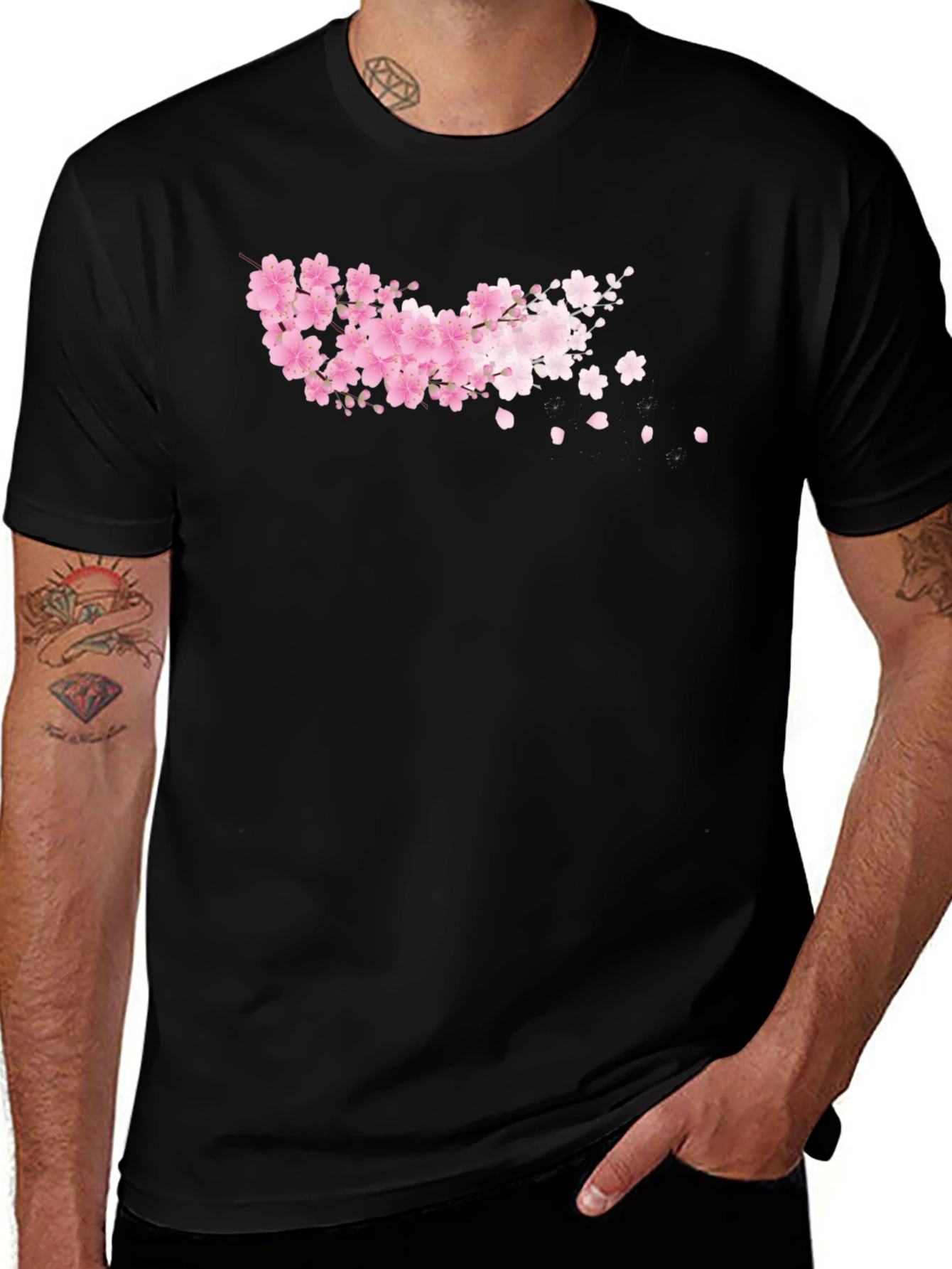 Variant 5 of Cherry Blossom Black T-Shirt - Floral Design