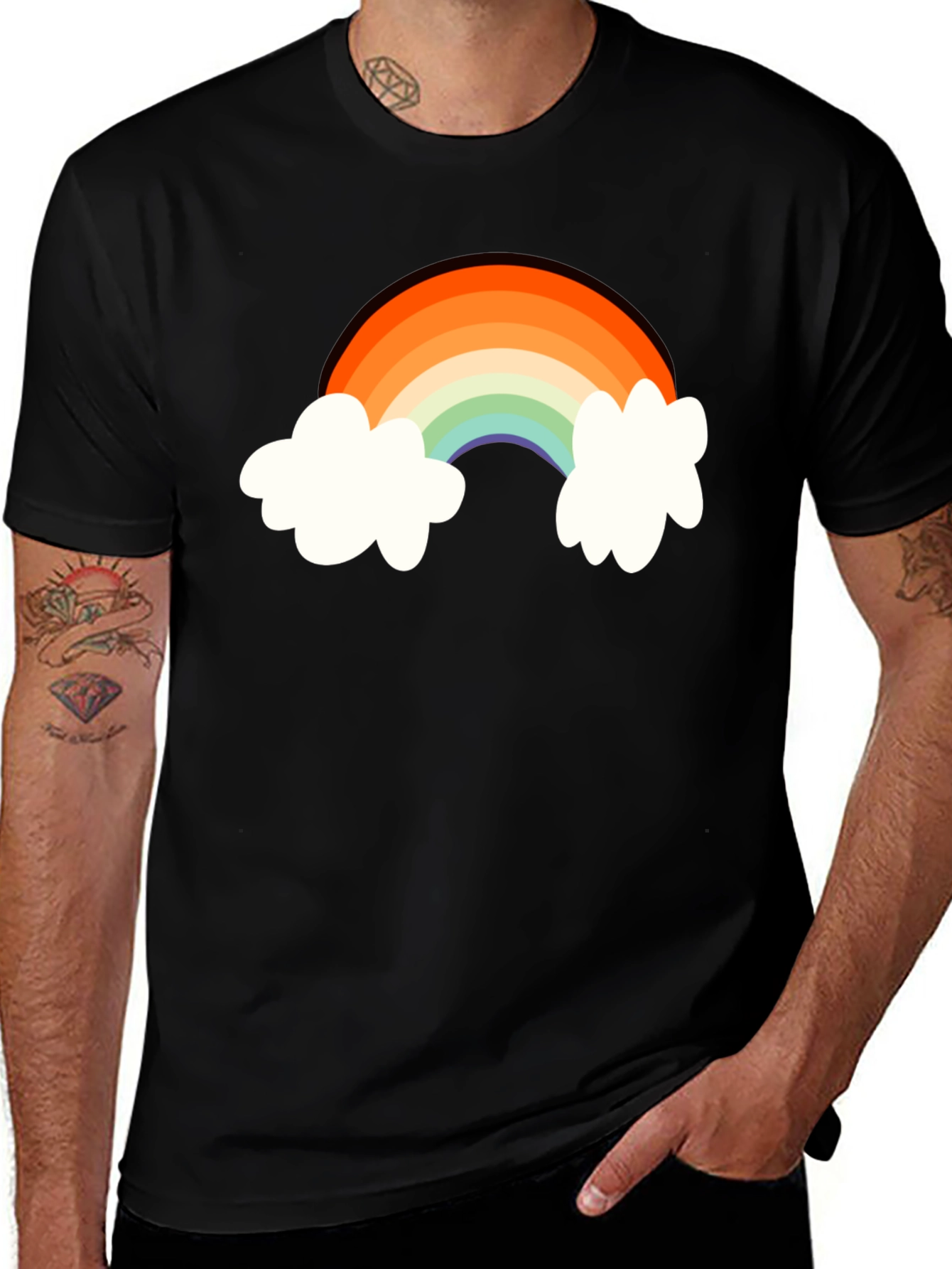 Variant 29 of Rainbow Cloud Graphic Tee - Black Cotton Comfort