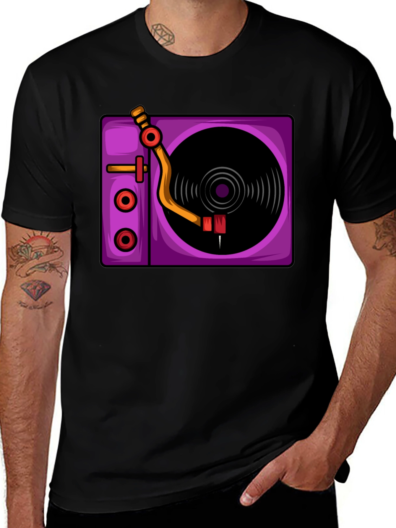 Variant 11 of Retro Turntable Graphic T-Shirt - Black