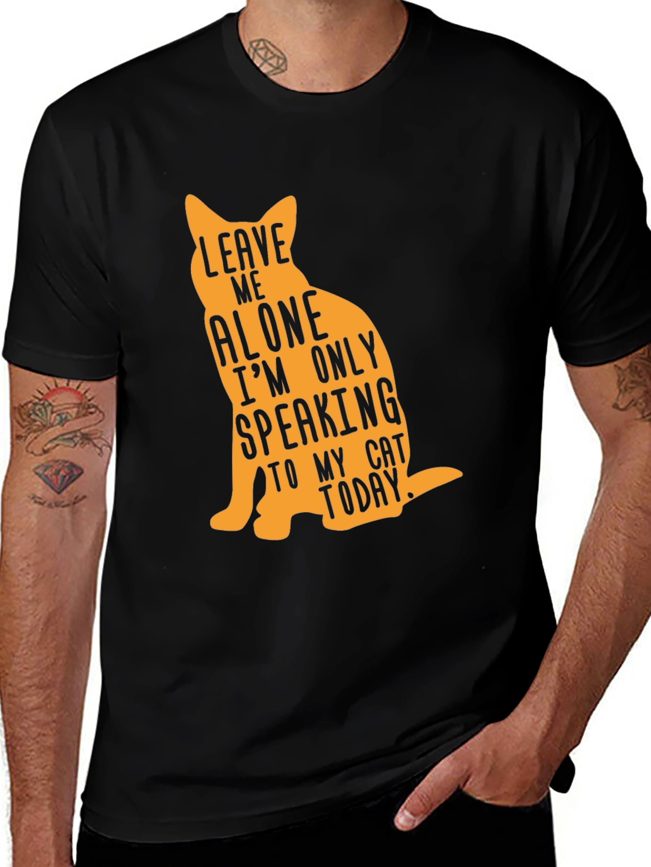 Leave Me Alone Cat Lover Graphic Tee - Black