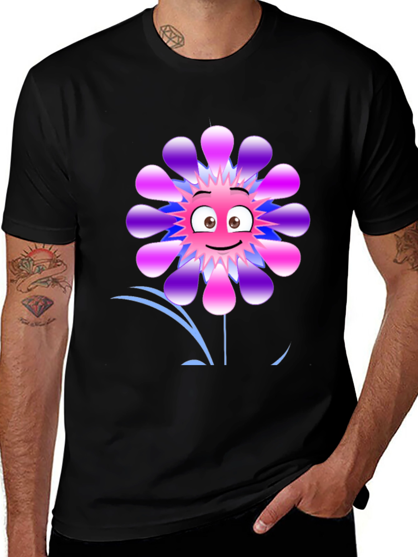 Variant 22 of Funny Flower Graphic Print Black T-Shirt