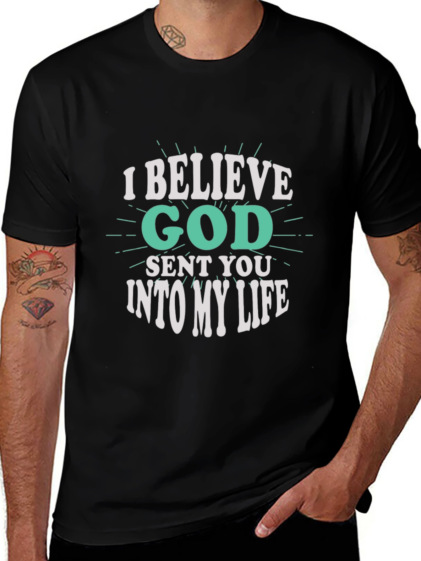Variant 16 of I Believe God Sent You Black Graphic Tee