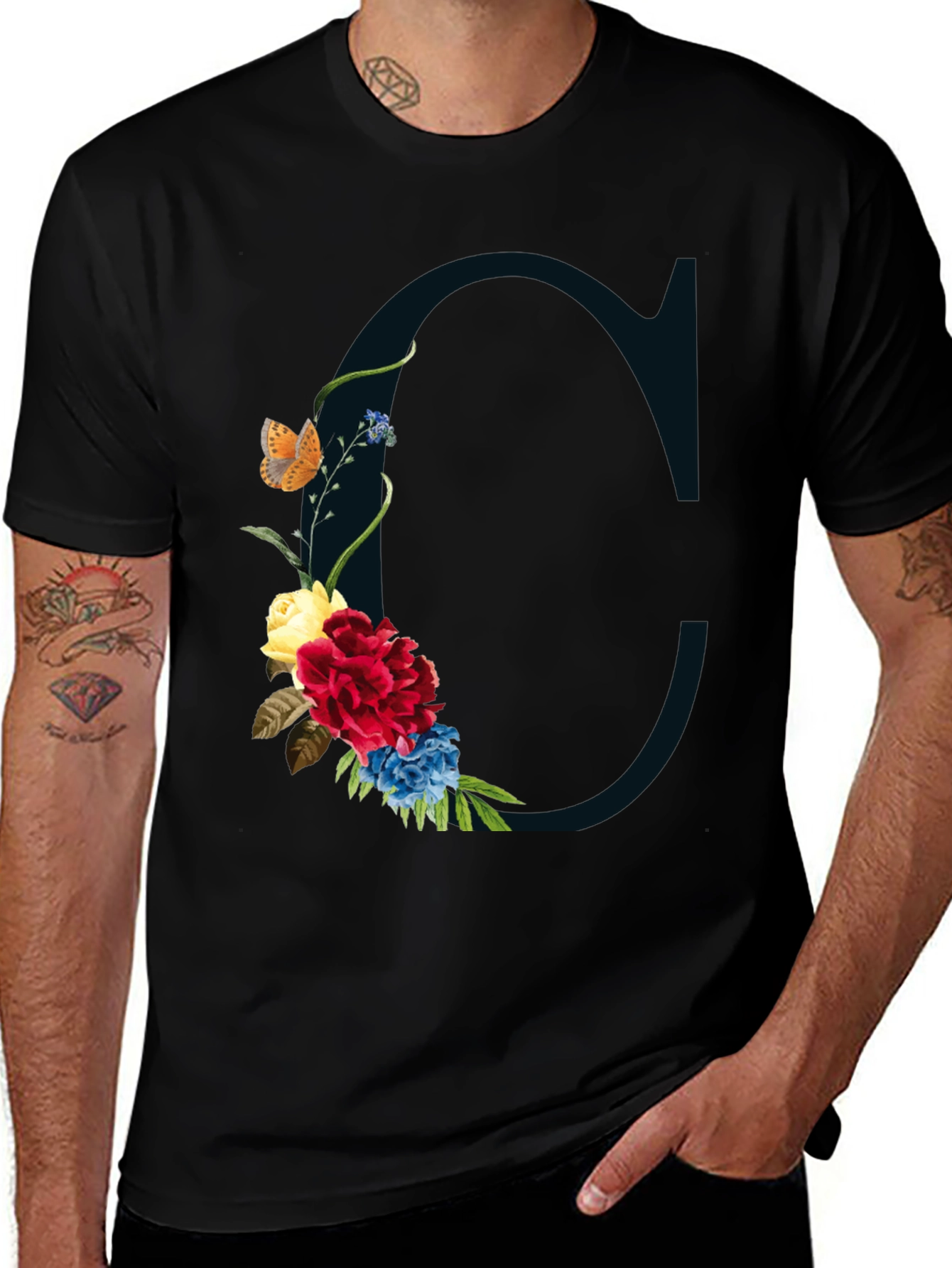 Floral Letter C T-Shirt - Custom Initial Tee